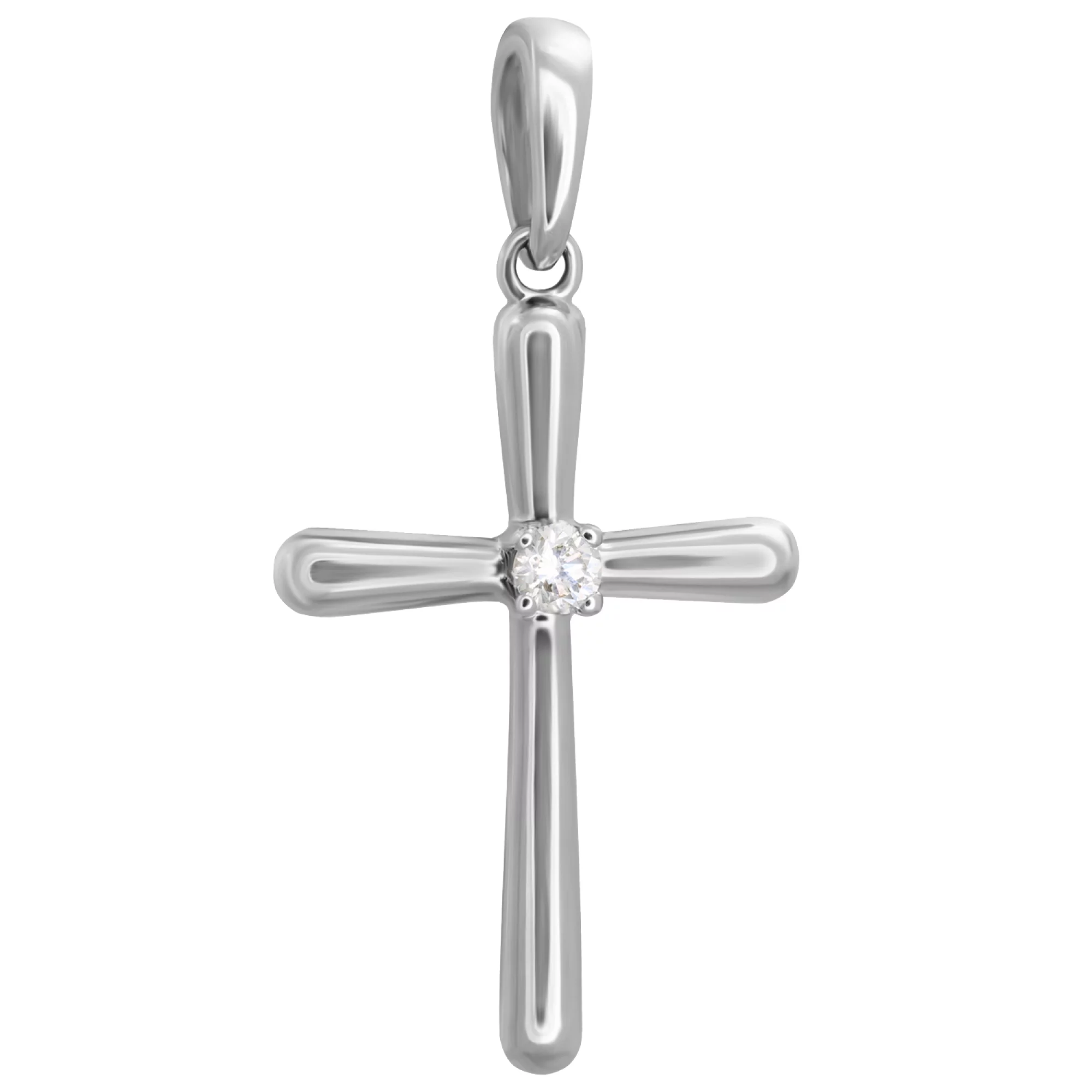 Хрестик із білого золота з діамантом - 1544745 – зображення 1