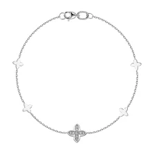 Браслет "Цветок" из белого золота с бриллиантами и якорным плетением - 1879094