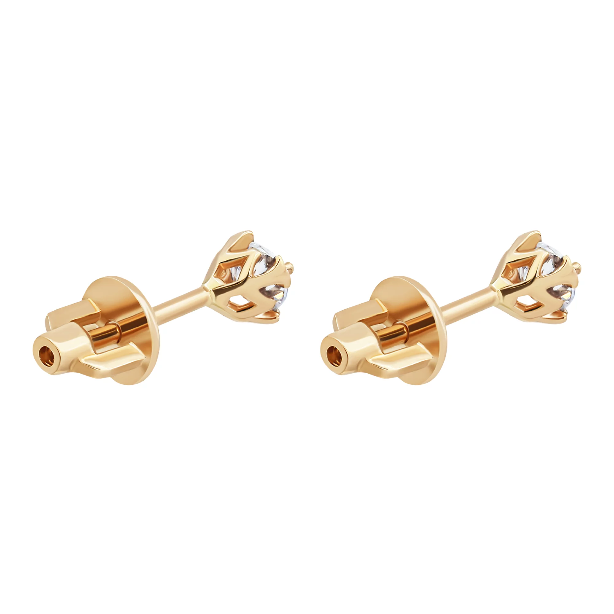 Сережки-гвоздики с фианитом из красного золота - 1434103 – изображение 2