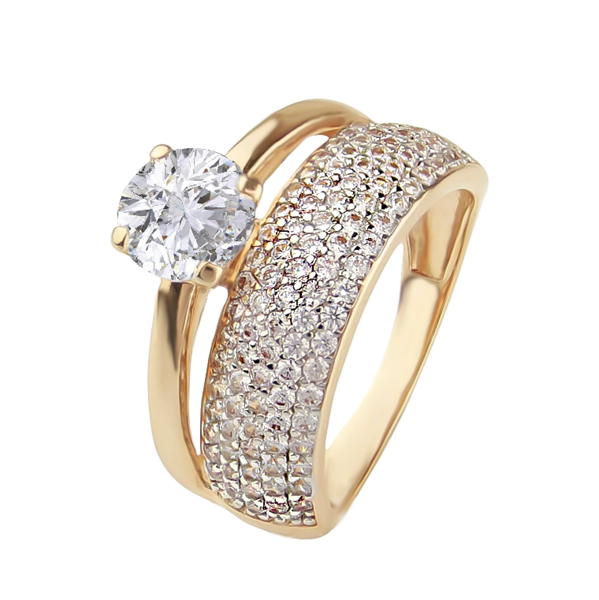 Золотое кольцо с фианитом - 569428 – изображение 1
