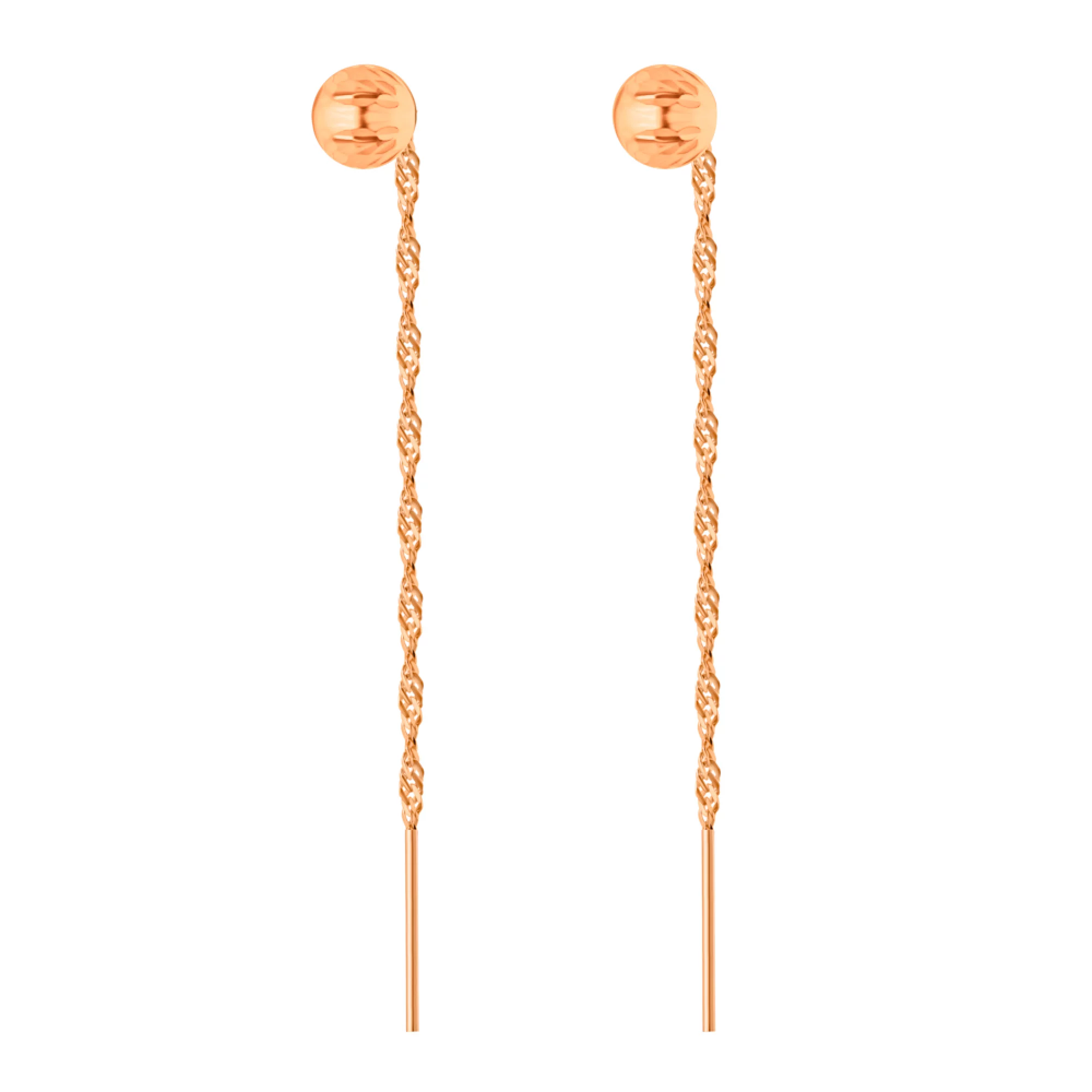 Сережки-протяжки из красного золота с алмазной гранью "Шарики" - 964206 – изображение 1