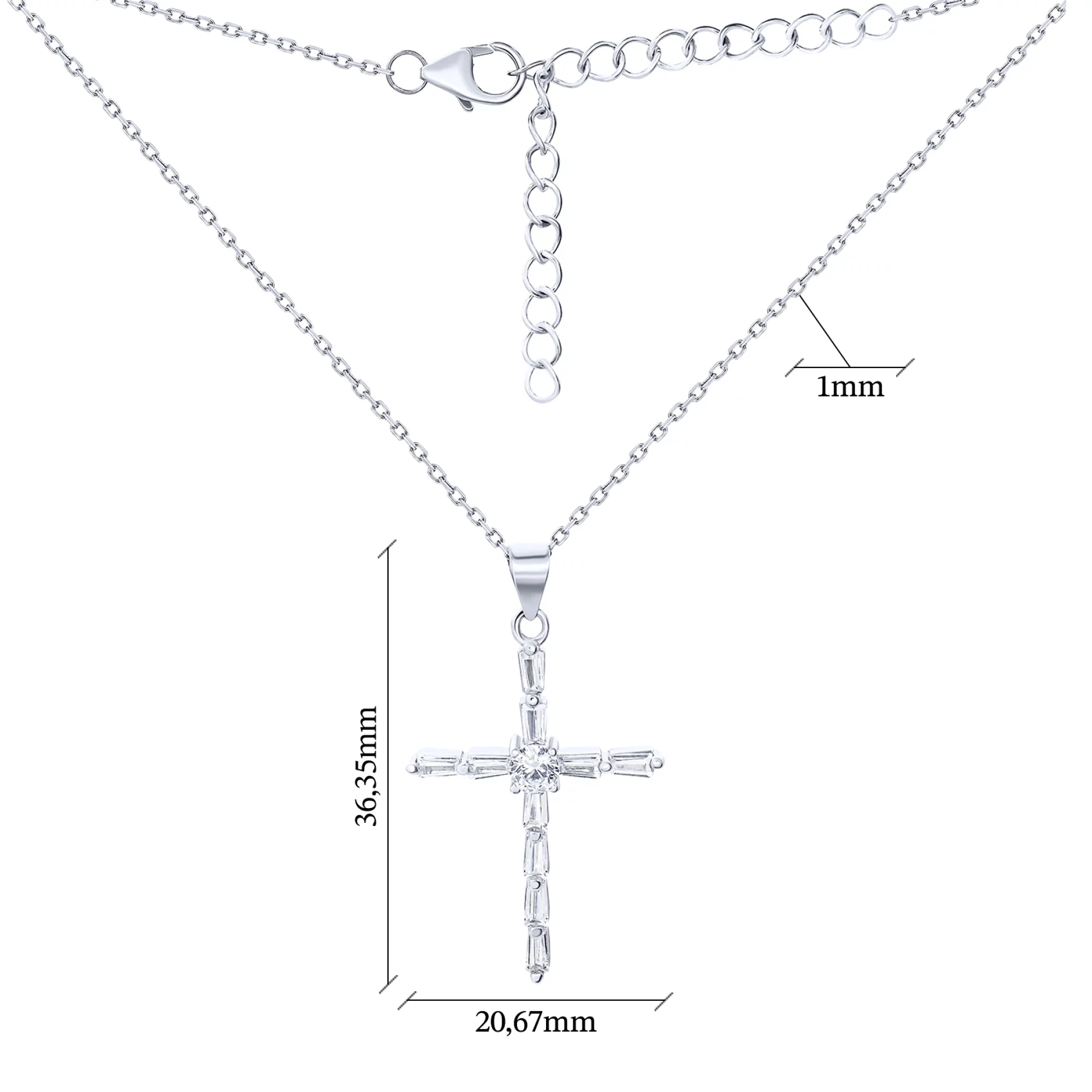 Ланцюжок у сріблі з підвіскою "Хрестик" і доріжкою фіаніту плетіння якір - 1592707 – зображення 3