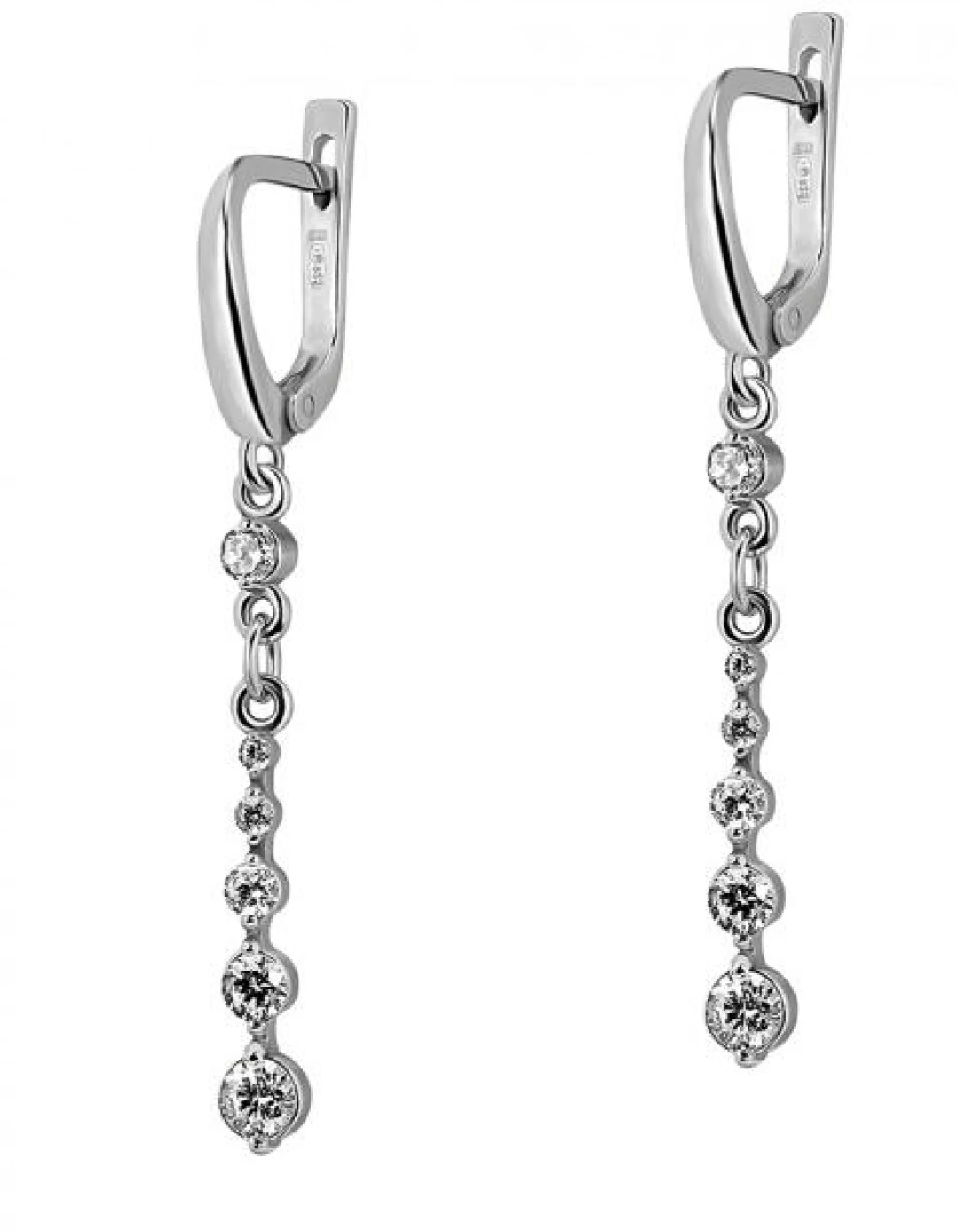 Срібні сережки з фіанітом і підвісами - 586056 – зображення 1