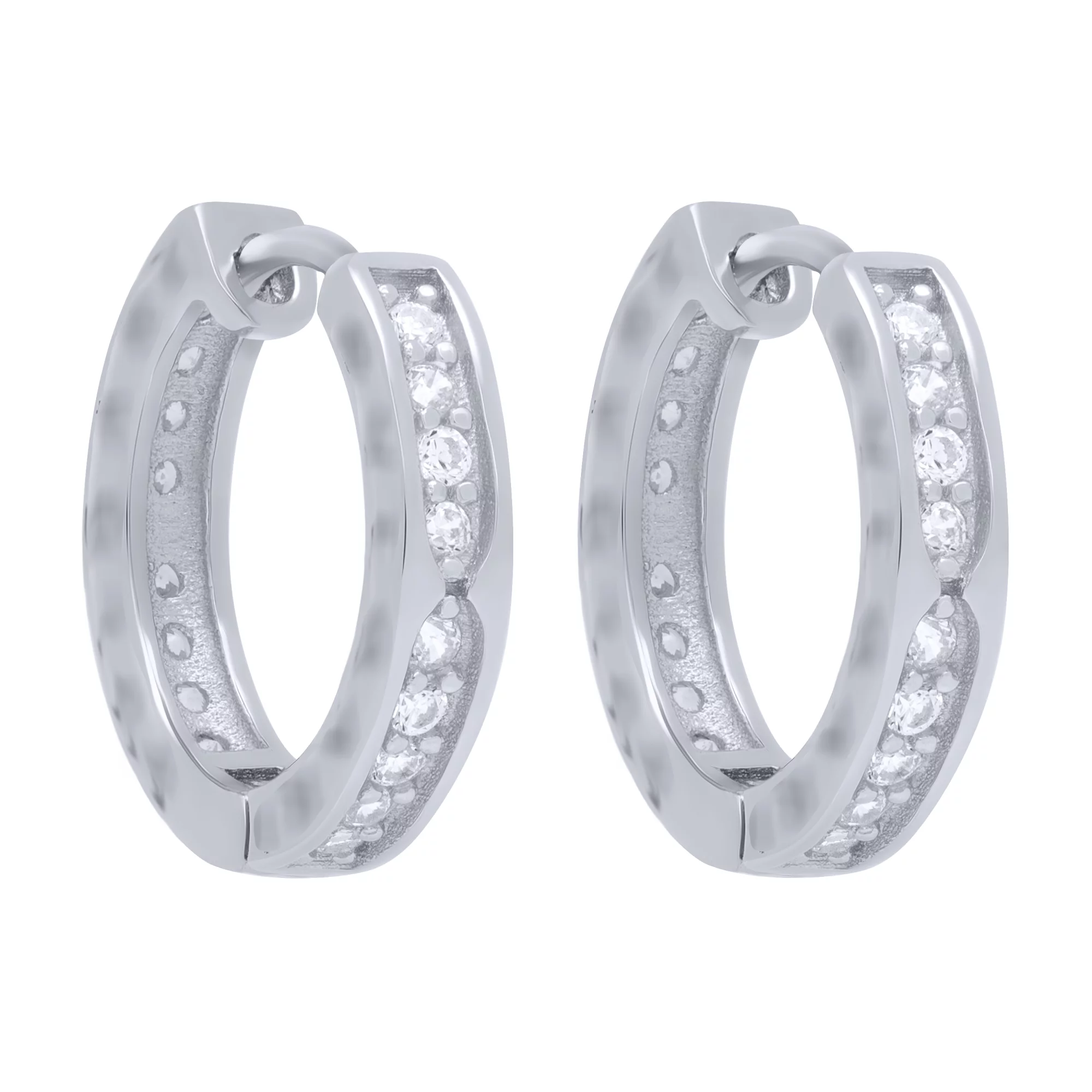 Срібні сережки-кільця з доріжкою фіанітів - 1701983 – зображення 1