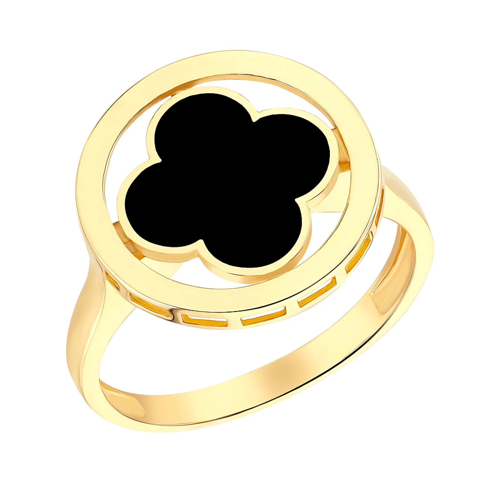 Кольцо "Клевер" из лимонного золота с эмалью - 1451139 – изображение 1