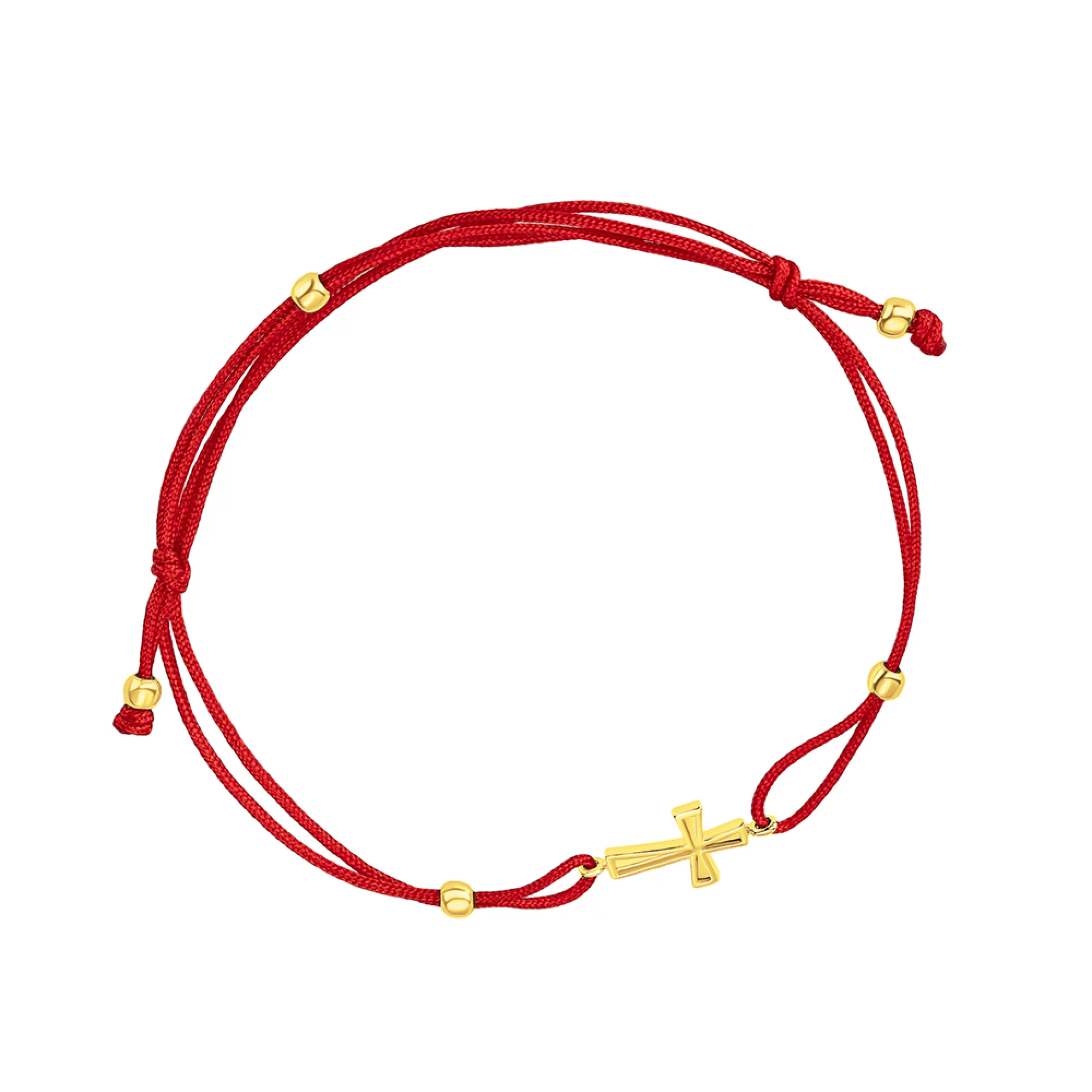 Браслет з червоної нитки з золотою підвіскою Хрестик - 972929 – зображення 1