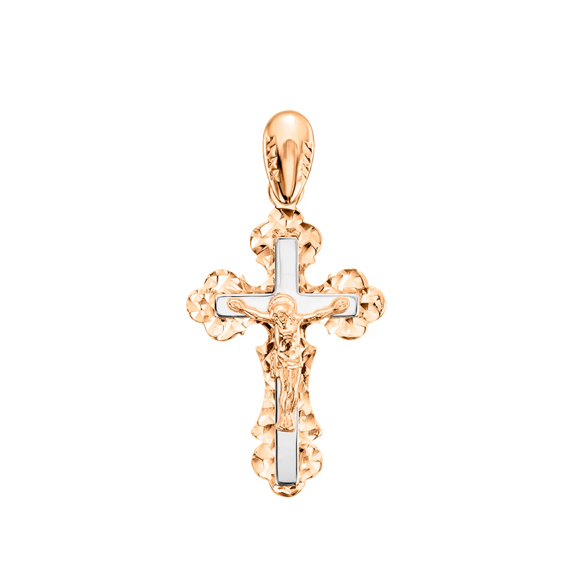 Крестик с алмазной гранью из красного золота и вставкой из белого - 1538994 – изображение 1
