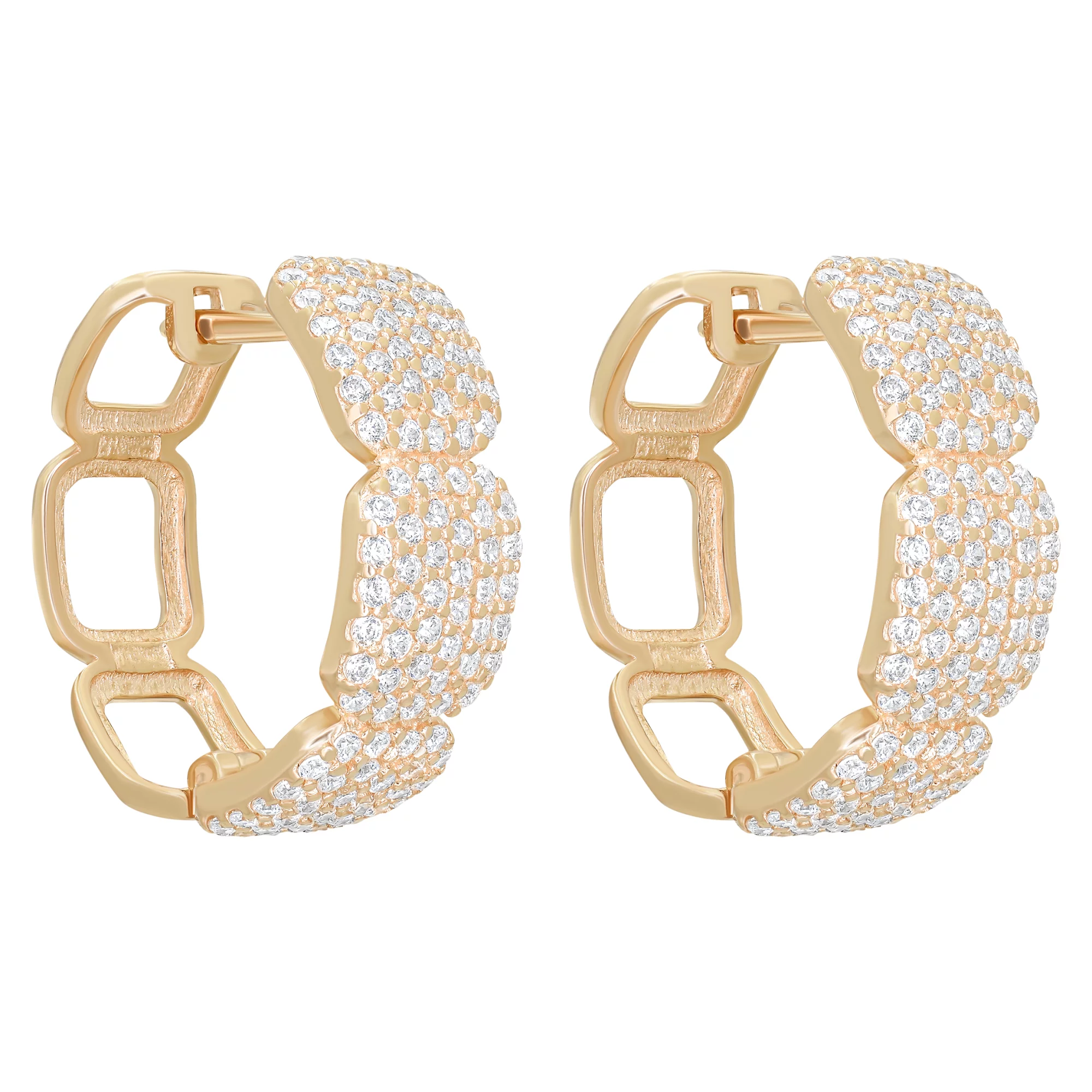 Сережки-кольца из красного золота с фианитом - 890795 – изображение 1