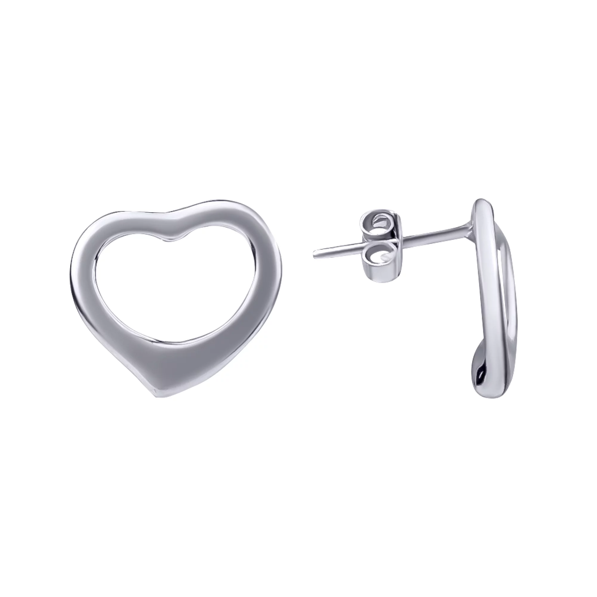 Сережки-гвоздики "Серця" зі срібла - 961437 – зображення 1