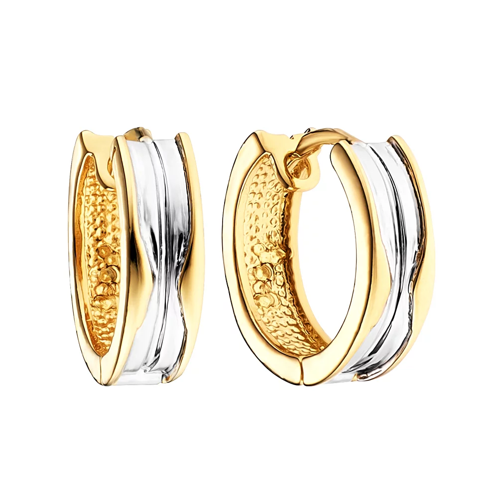 Сережки-кольца из комбинированого золота. Артикул 103694/15жб: цена, отзывы, фото – купить в интернет-магазине AURUM