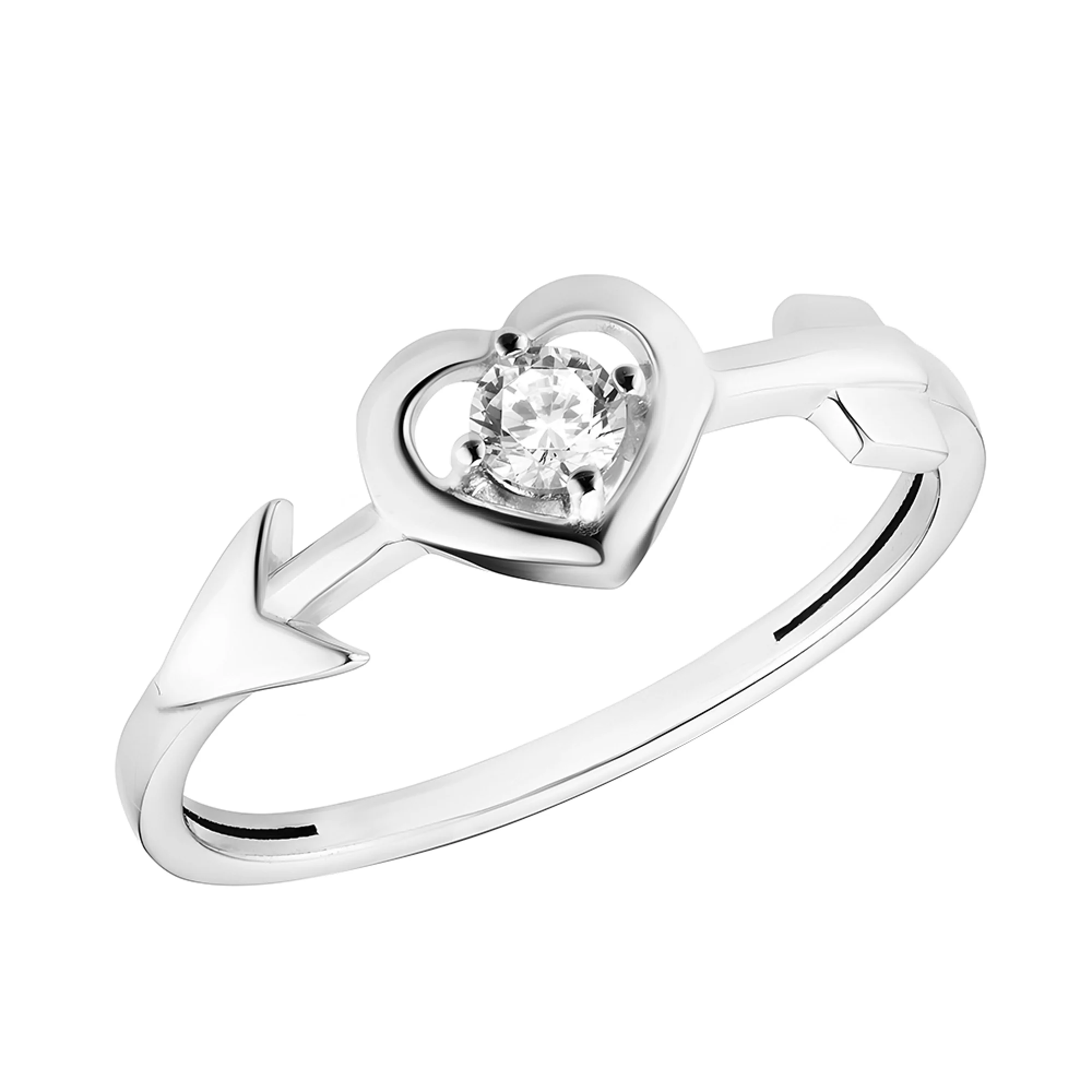 Серебряное кольцо с фианитом "Cтрела Амура" - 1535903 - 1