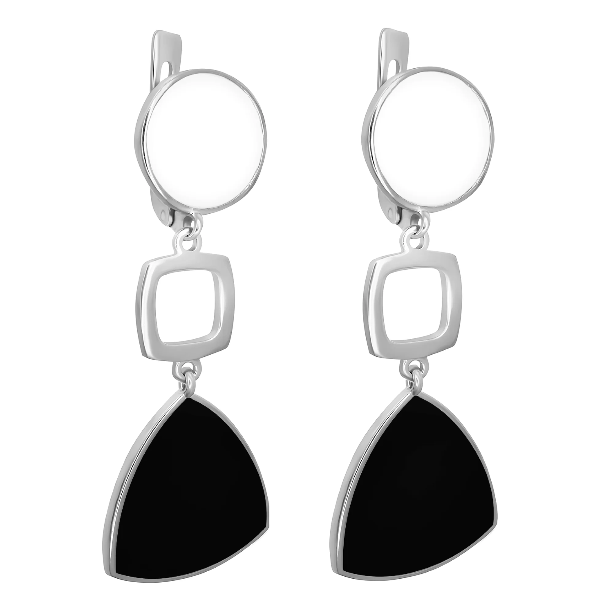 Сережки серебряные с эмалью и подвесами - 907531 - 2