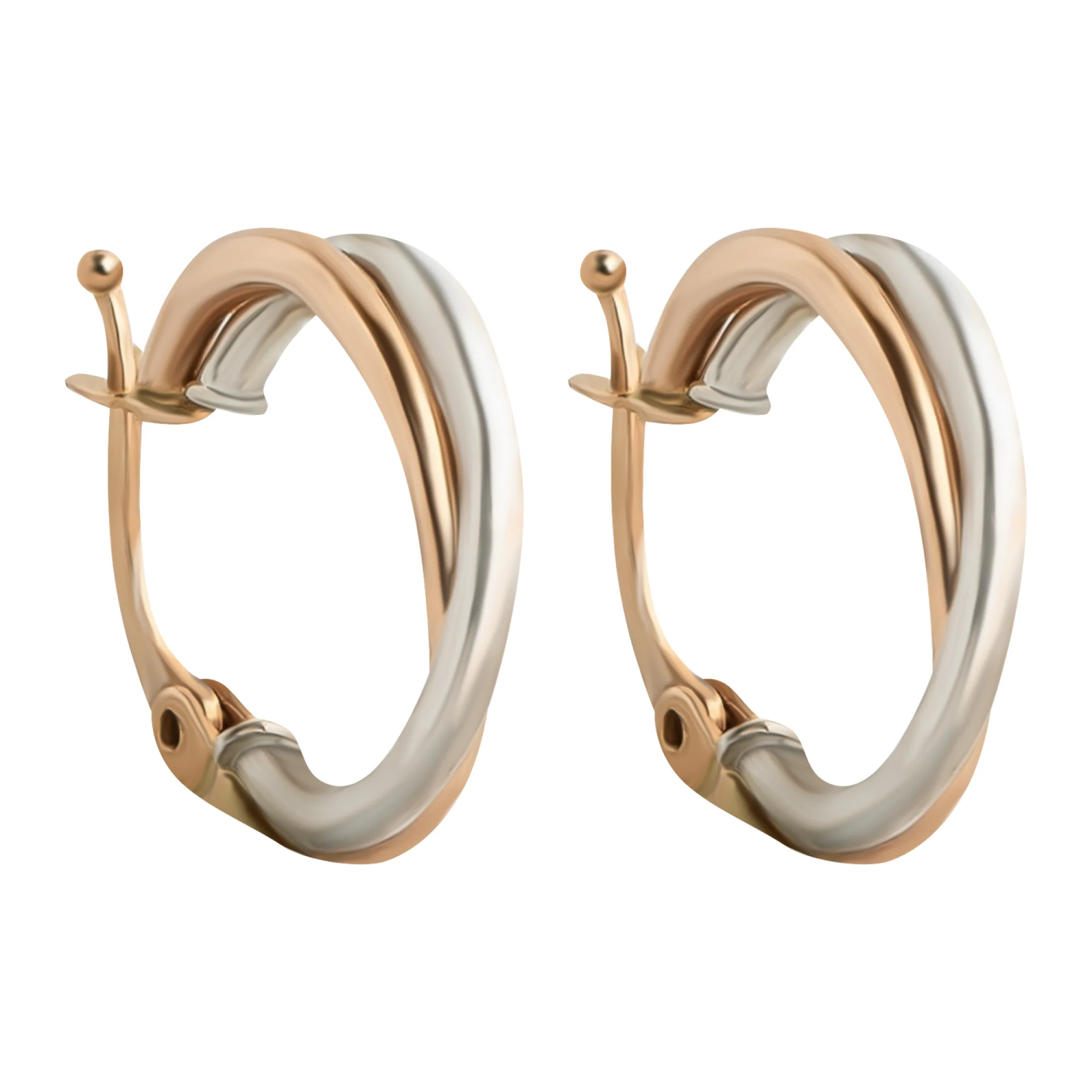 Сережки-кольца из комбинированного золота - 952348 - 1