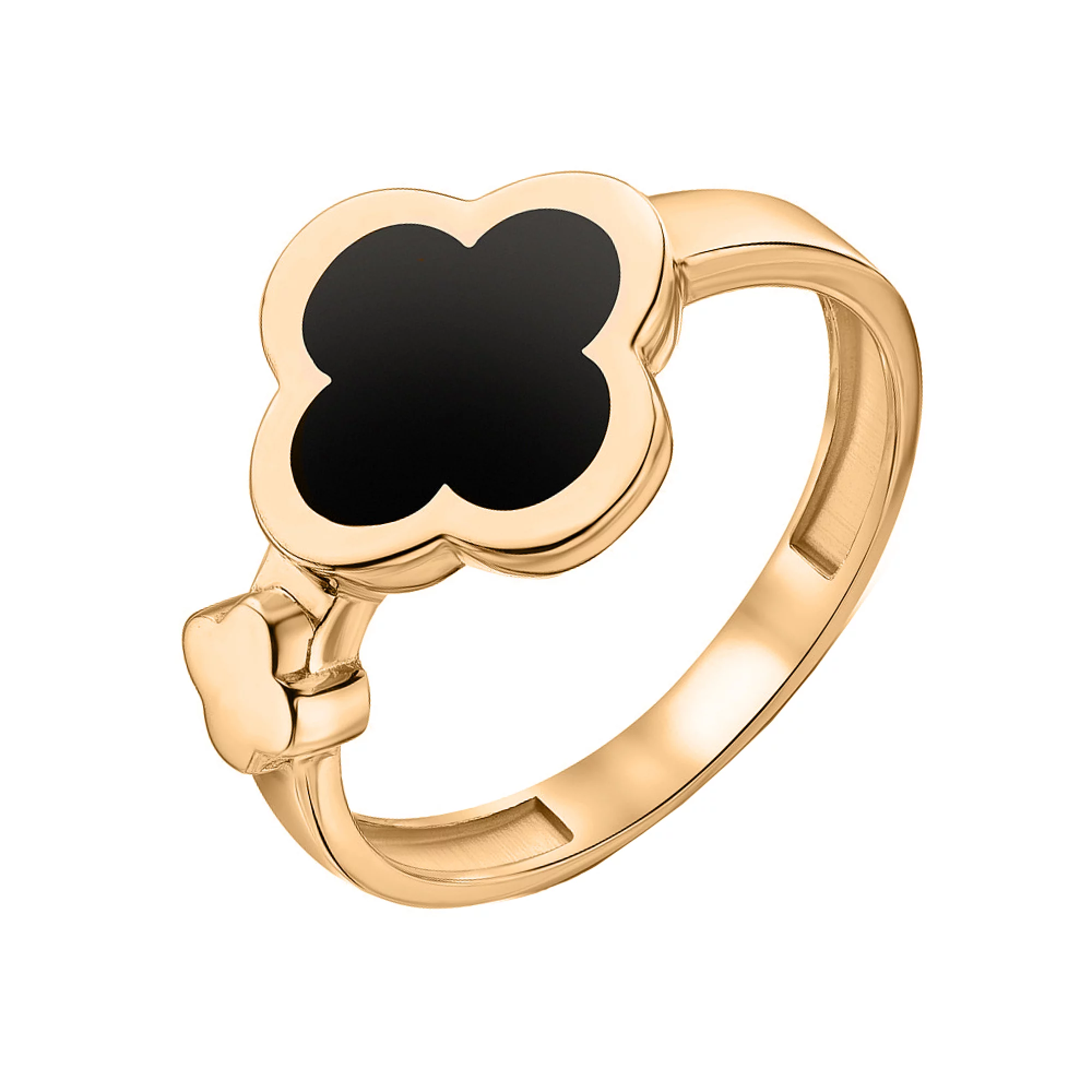Золотое кольцо "Клевер" с эмалью  - 1618750 – изображение 1