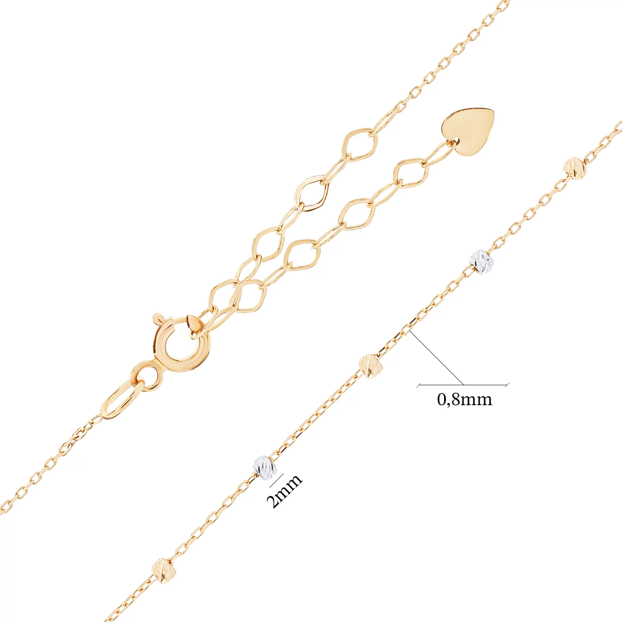Кольє з комбінованого золота "Кульки" з алмазною гранню плетіння якірне - 1529857 – зображення 3