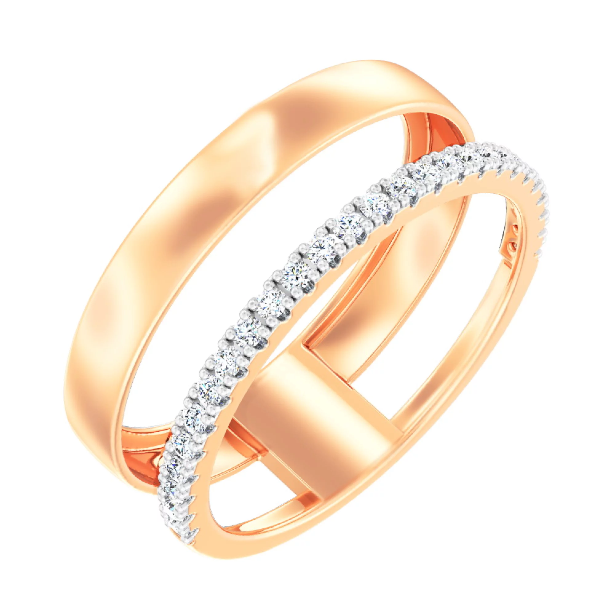Двойное кольцо из красного золота с фианитом - 973388 – изображение 1