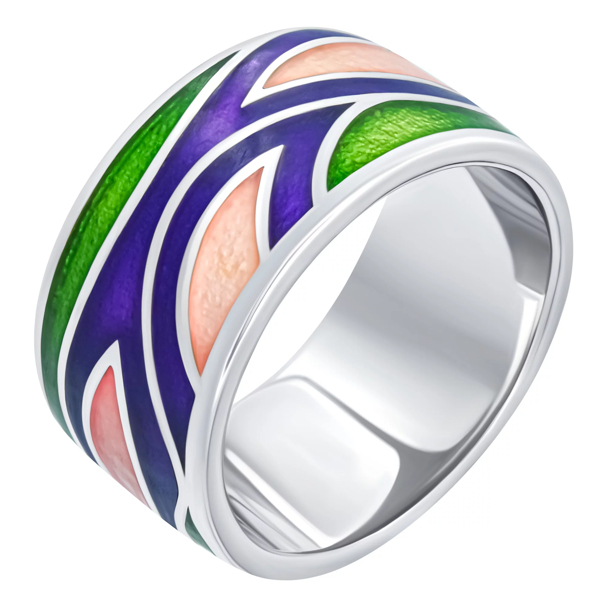 Серебряное кольцо с разноцветной эмалью - 969606 – изображение 1