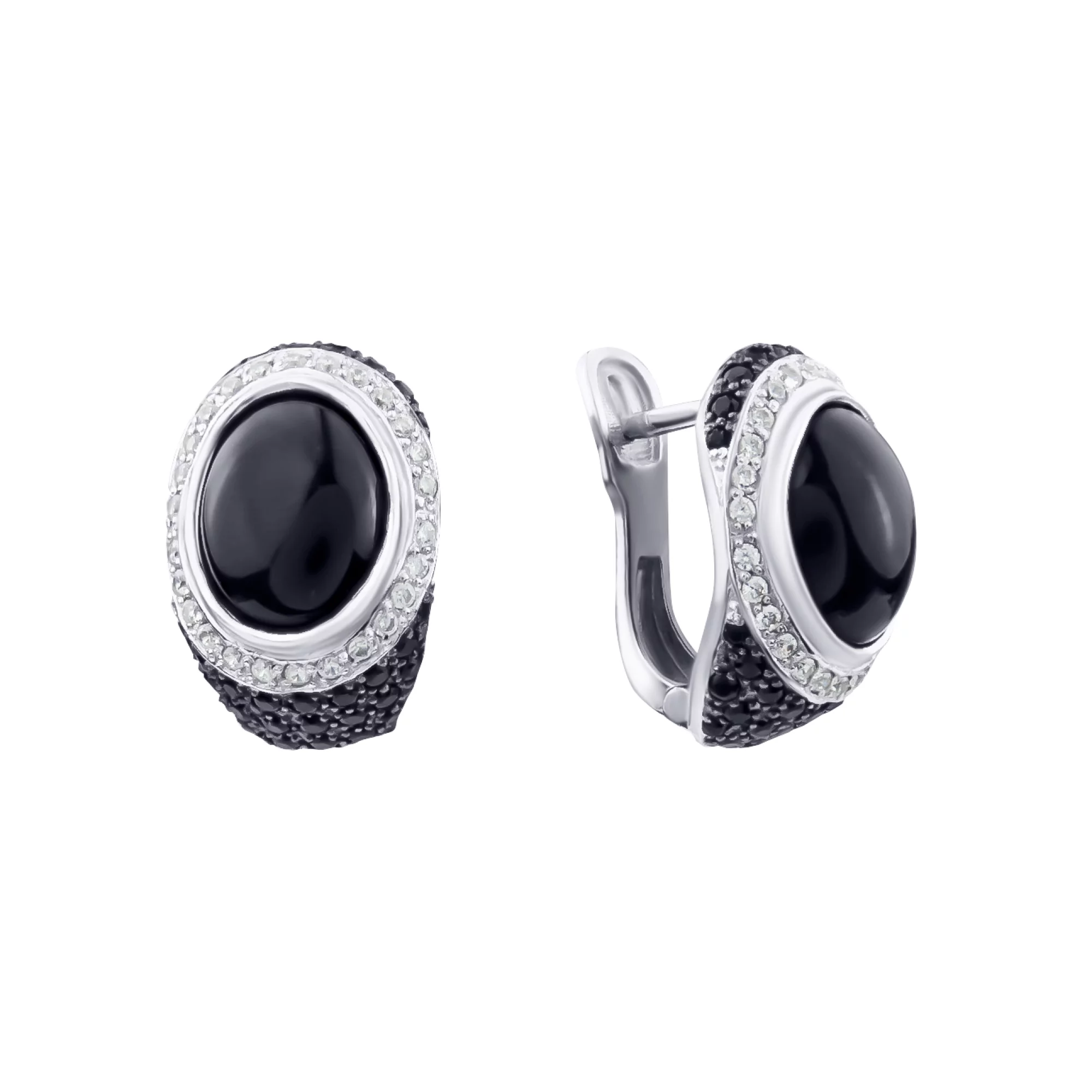 Срібні сережки з оніксом і цирконієм - 406973 – зображення 1