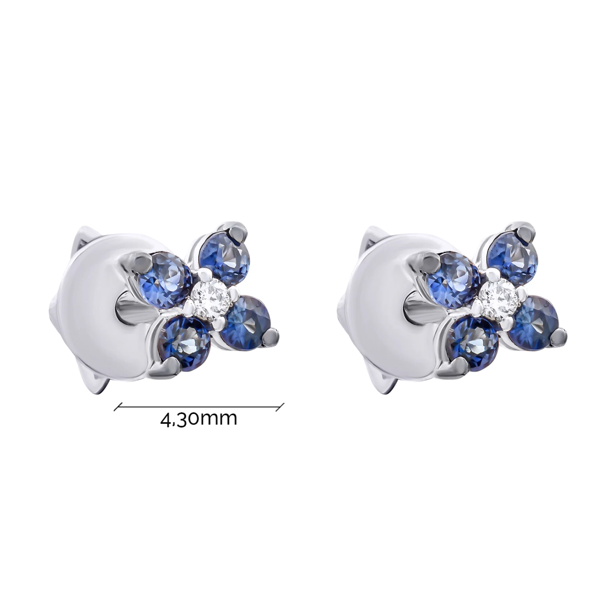 Сережки-гвоздики из белого золота с бриллиантами и сапфирами - 1524241 - 3
