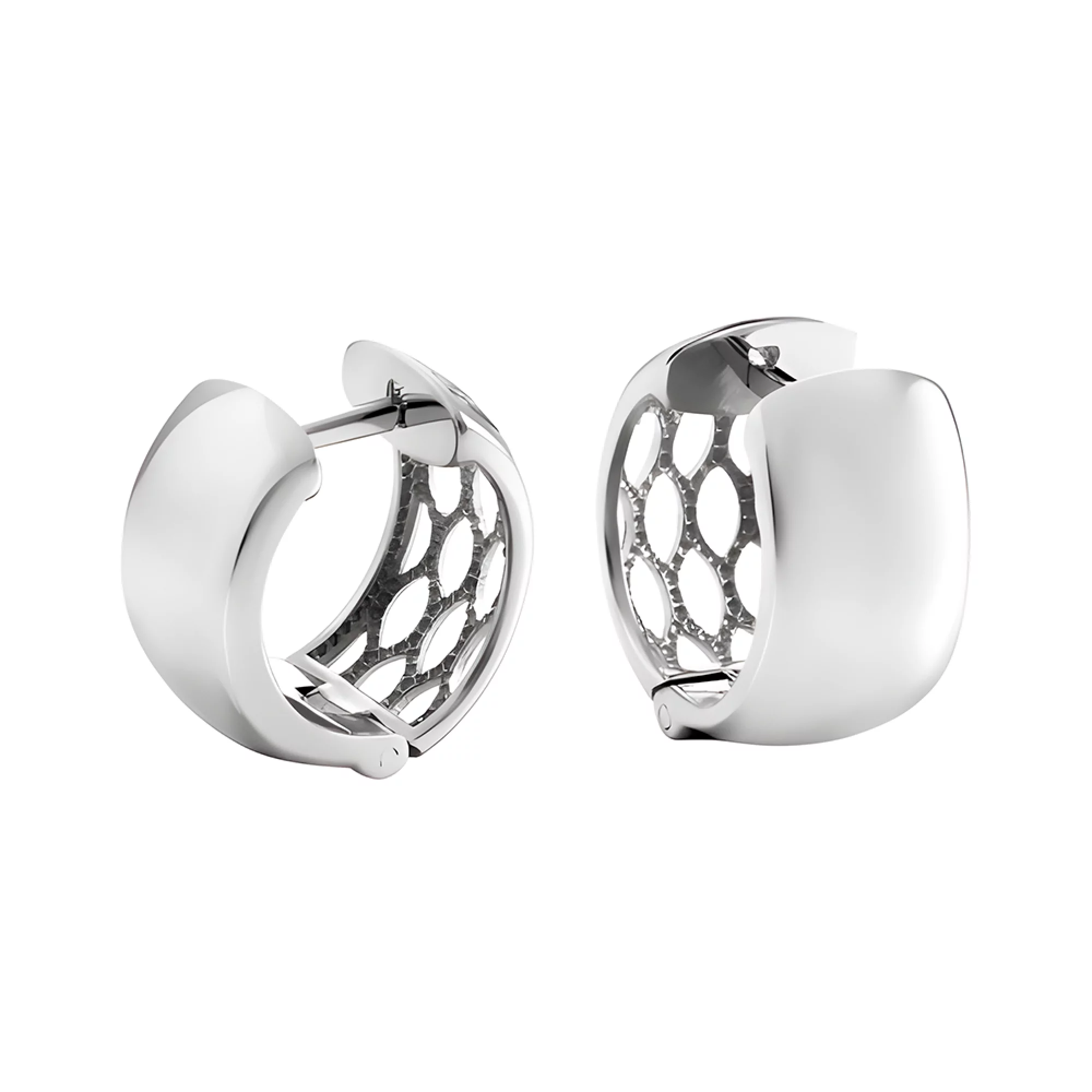 Сережки-кільця зі срібла з лаконічними вирізами - 1552921 – зображення 1