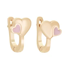 Дитячі сережки "Сердечка" з емаллю у червоному золоті - 1579459