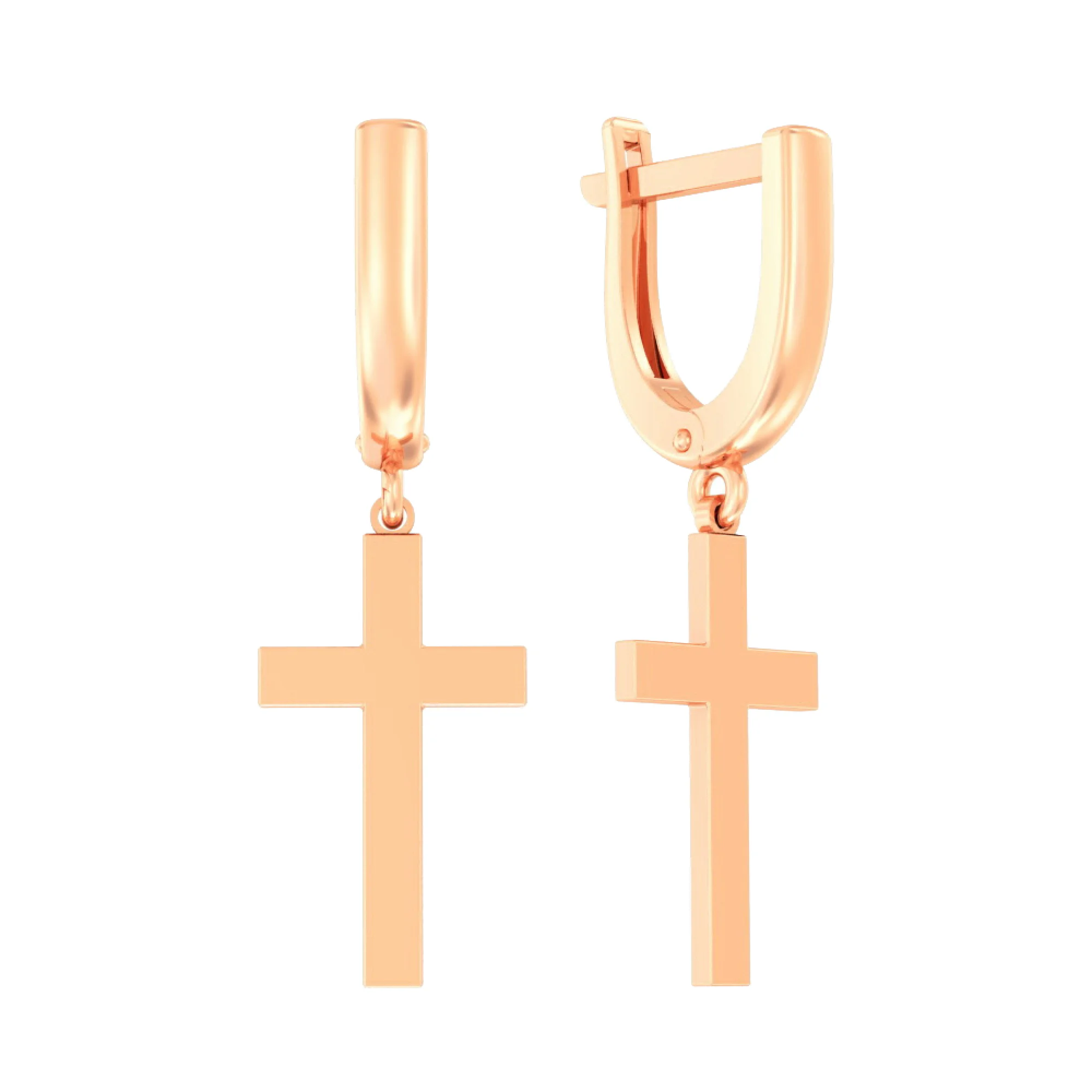 Сережки из красного золота с подвесными крестиками - 613776 - 3