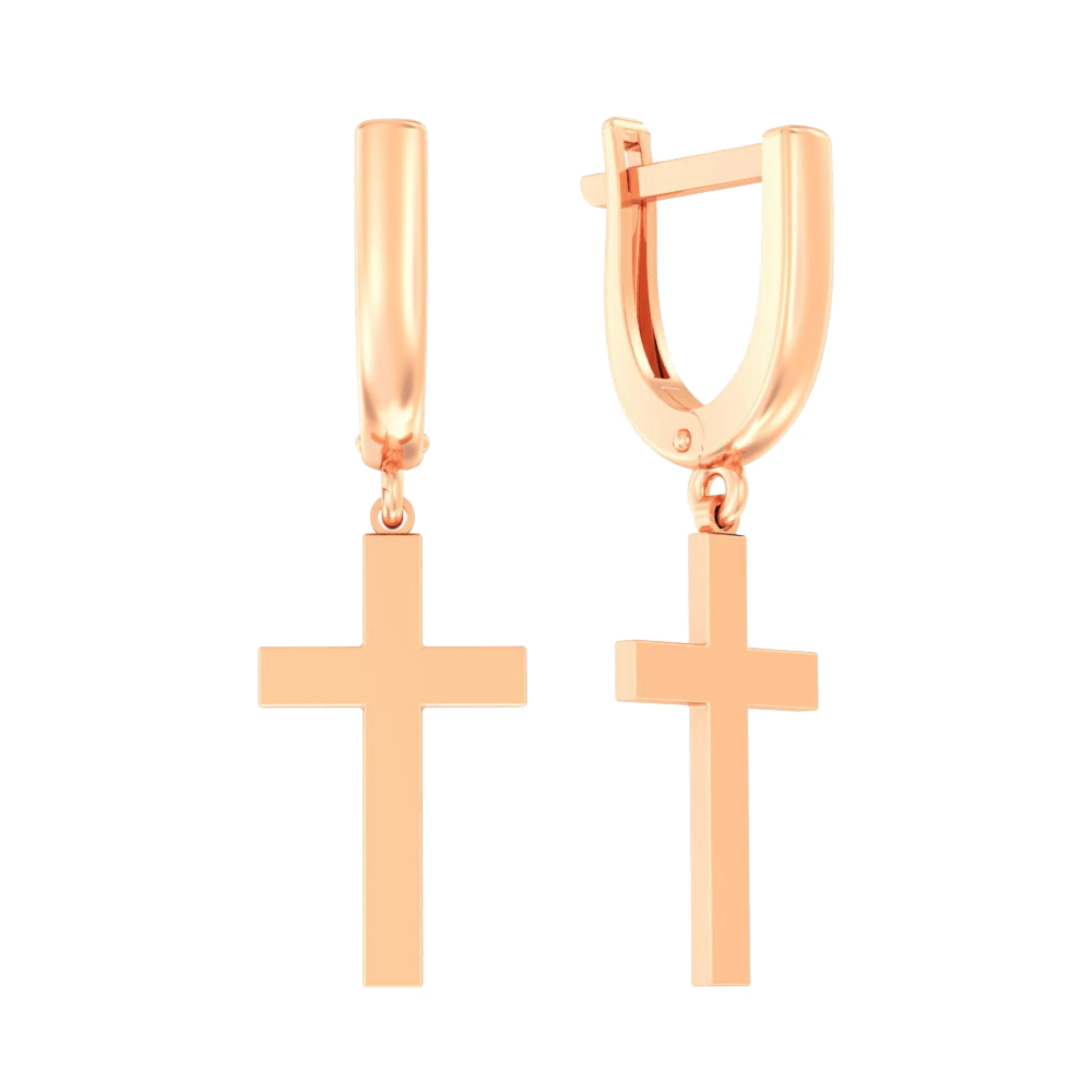 Сережки из красного золота с подвесными крестиками - 613776 – изображение 1
