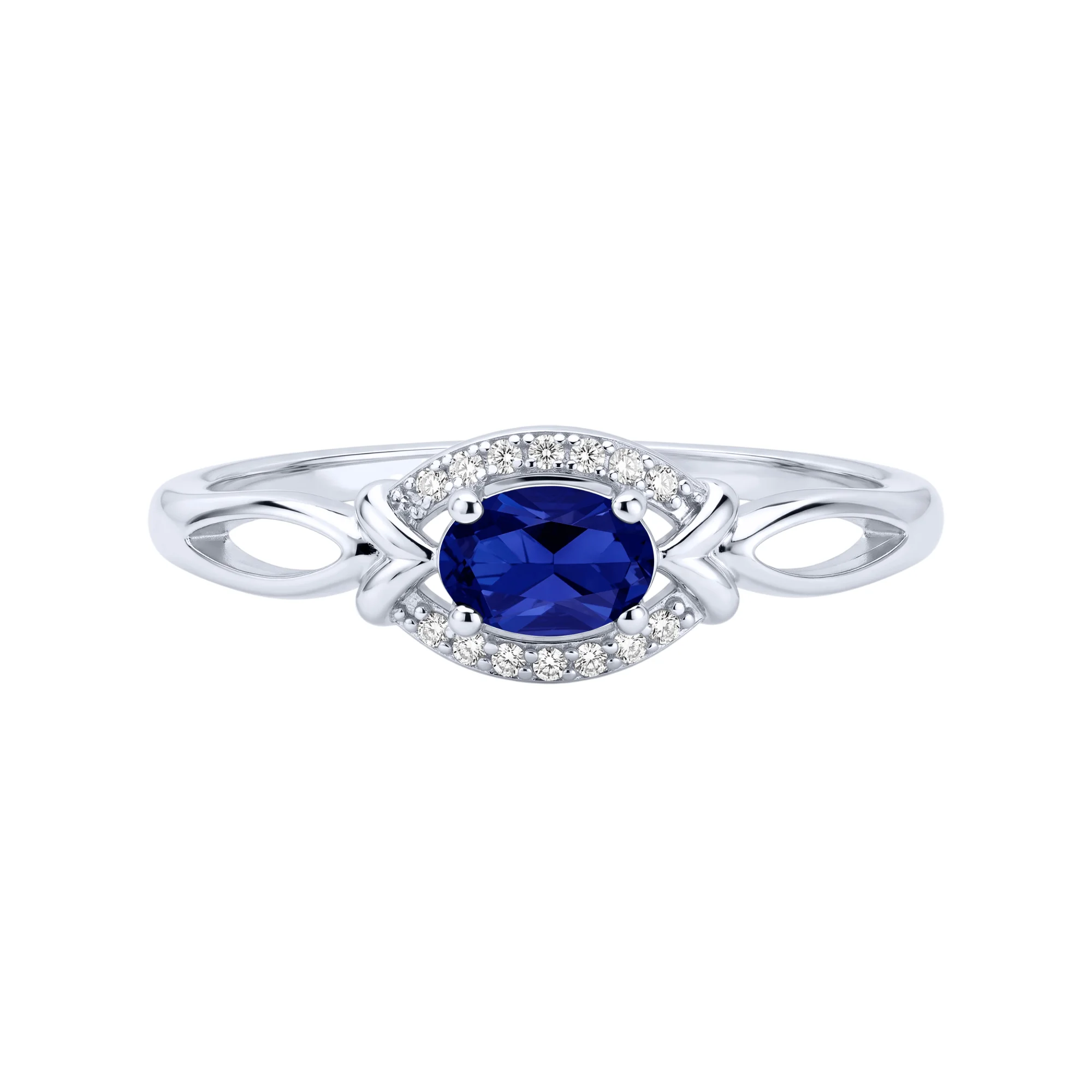 Серебряное кольцо "Овал" с сапфиром и фианитами - 2299286 - 2
