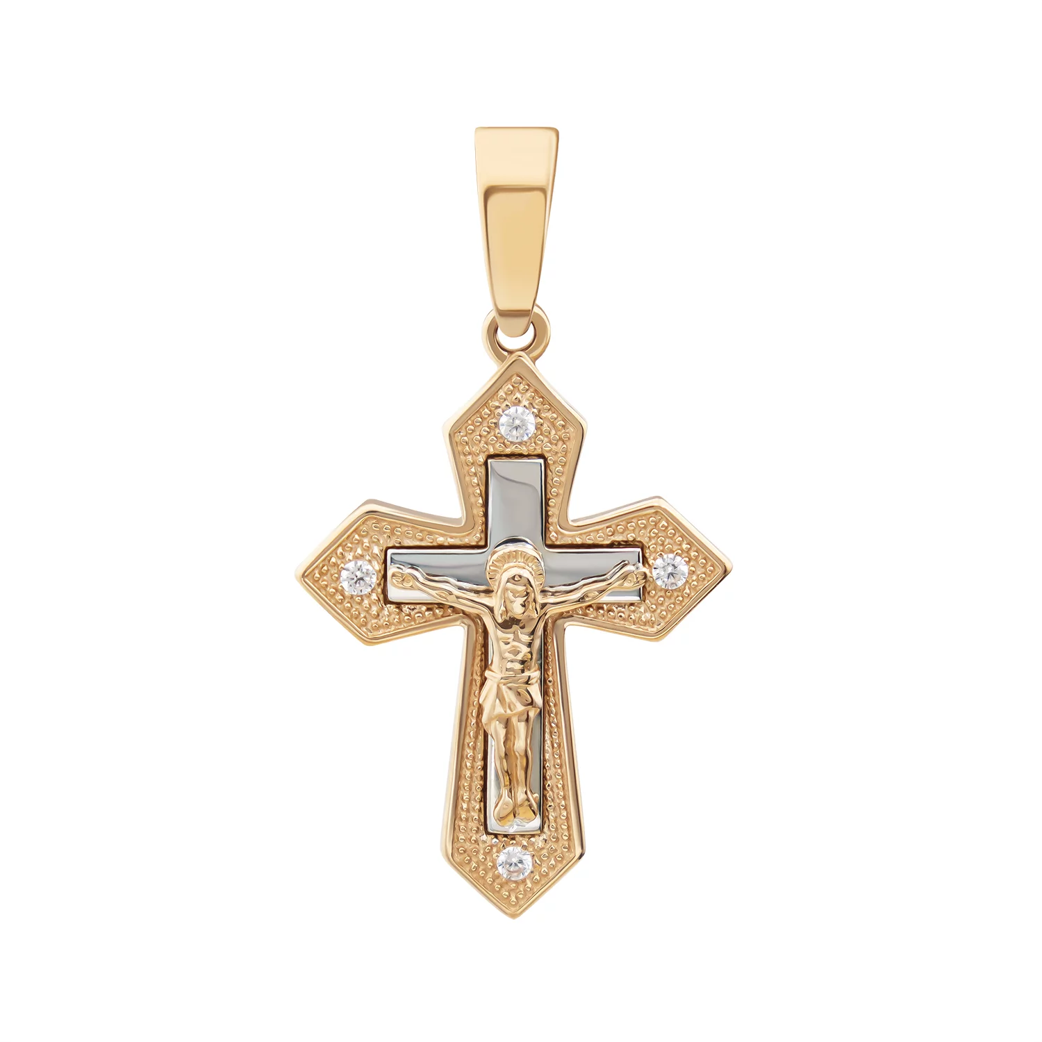 Крестик из комбинированного золота с фианитом. Артикул 501049: цена, отзывы, фото – купить в интернет-магазине AURUM