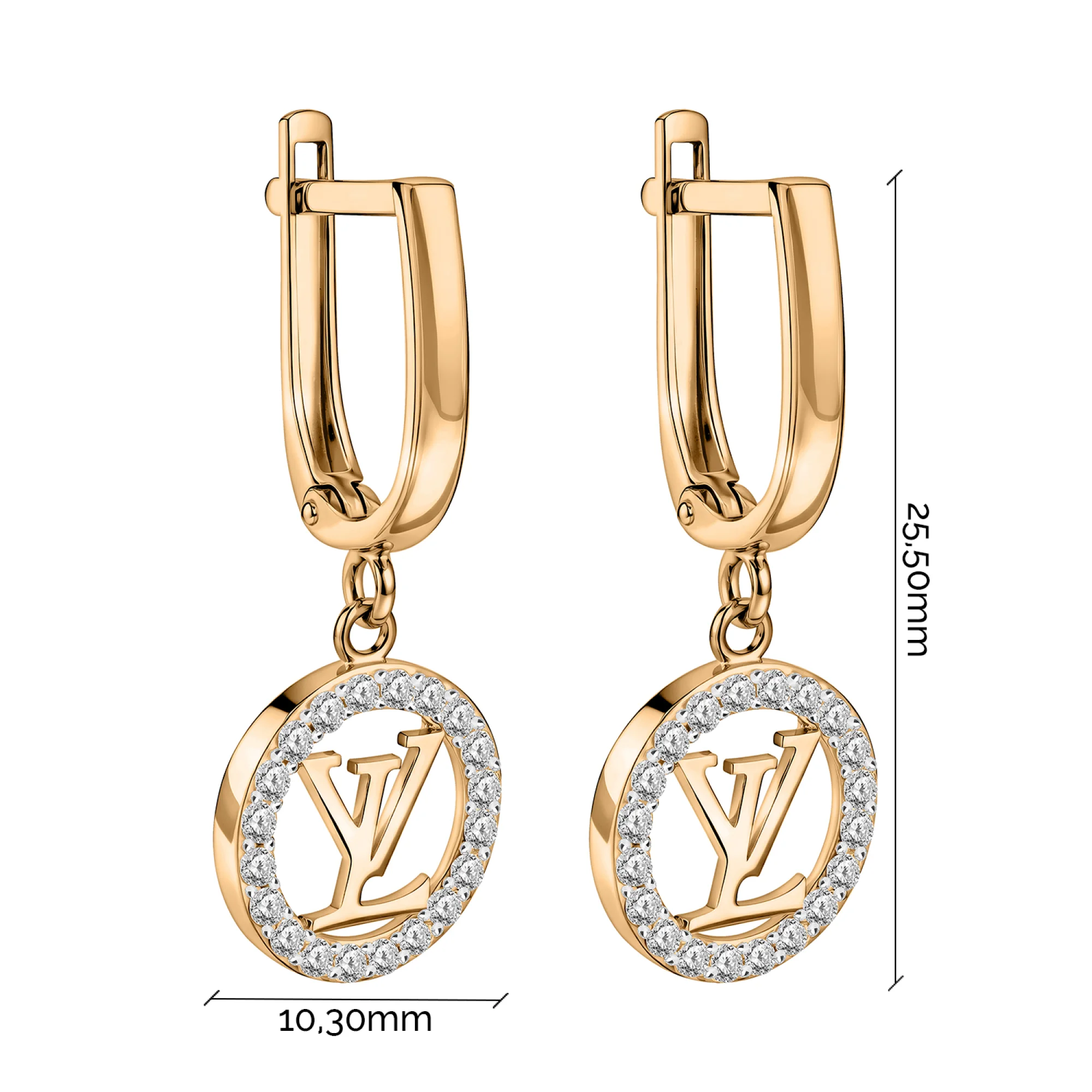 Серьги с подвесами из красного золота с фианитами  - 2193485 - 2