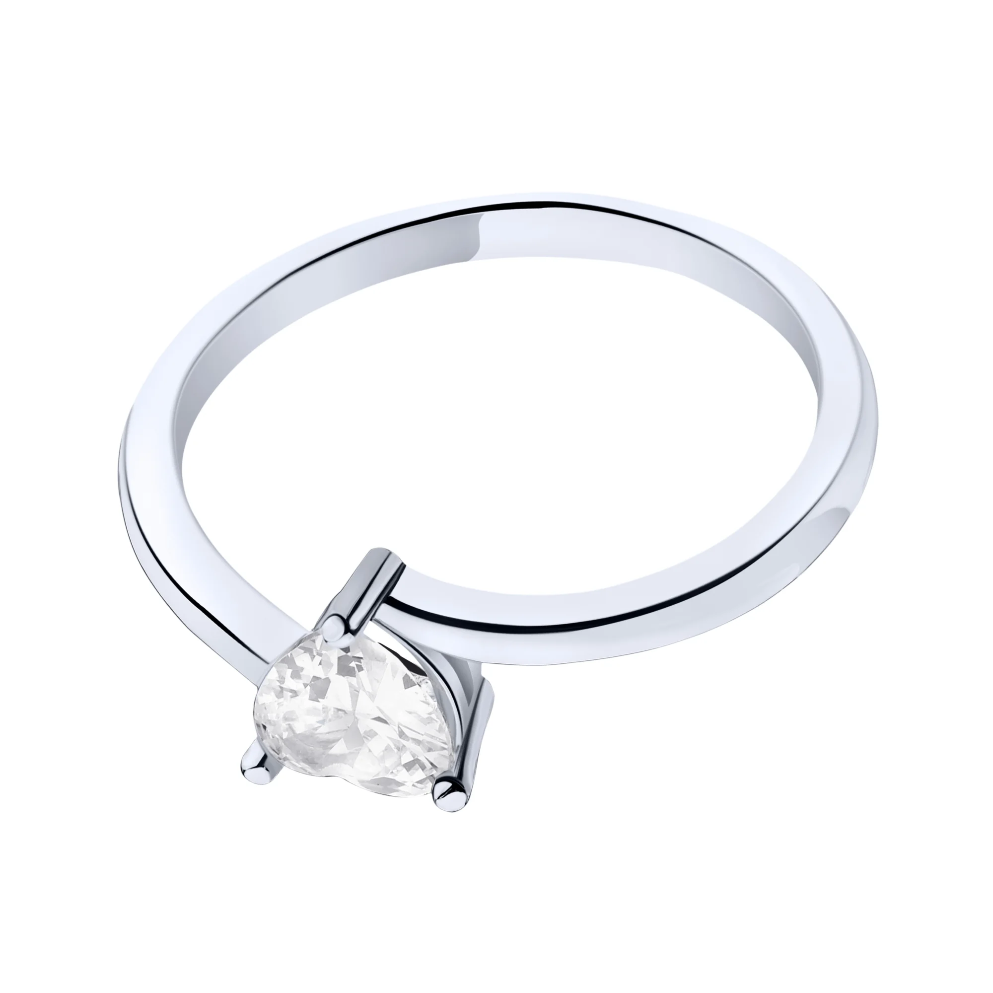 Серебряное кольцо "Сердце" с фианитом - 2210993 - 2