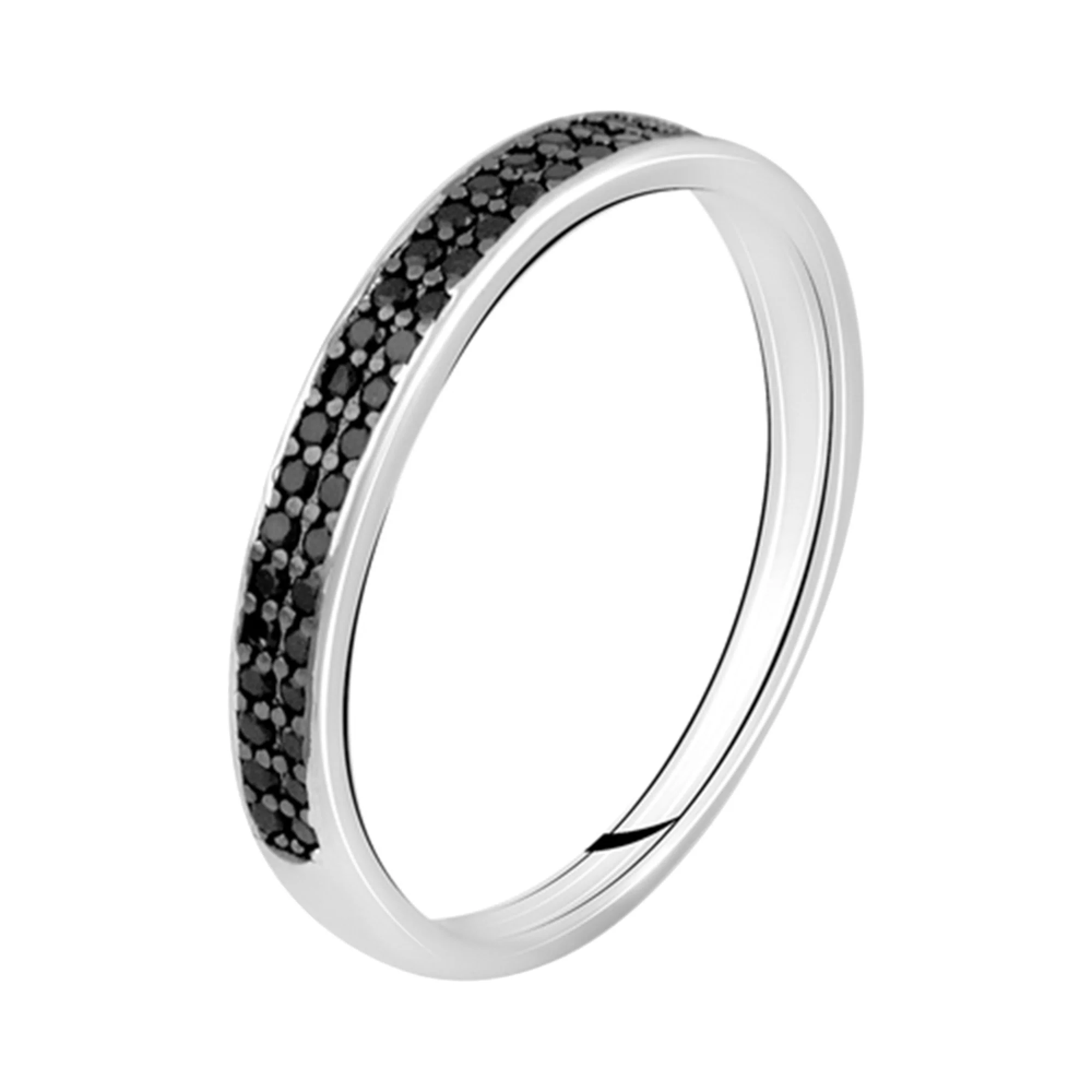 Кольцо из серебра с родиевым покрытием и черными фианитами - 1483862 – изображение 1