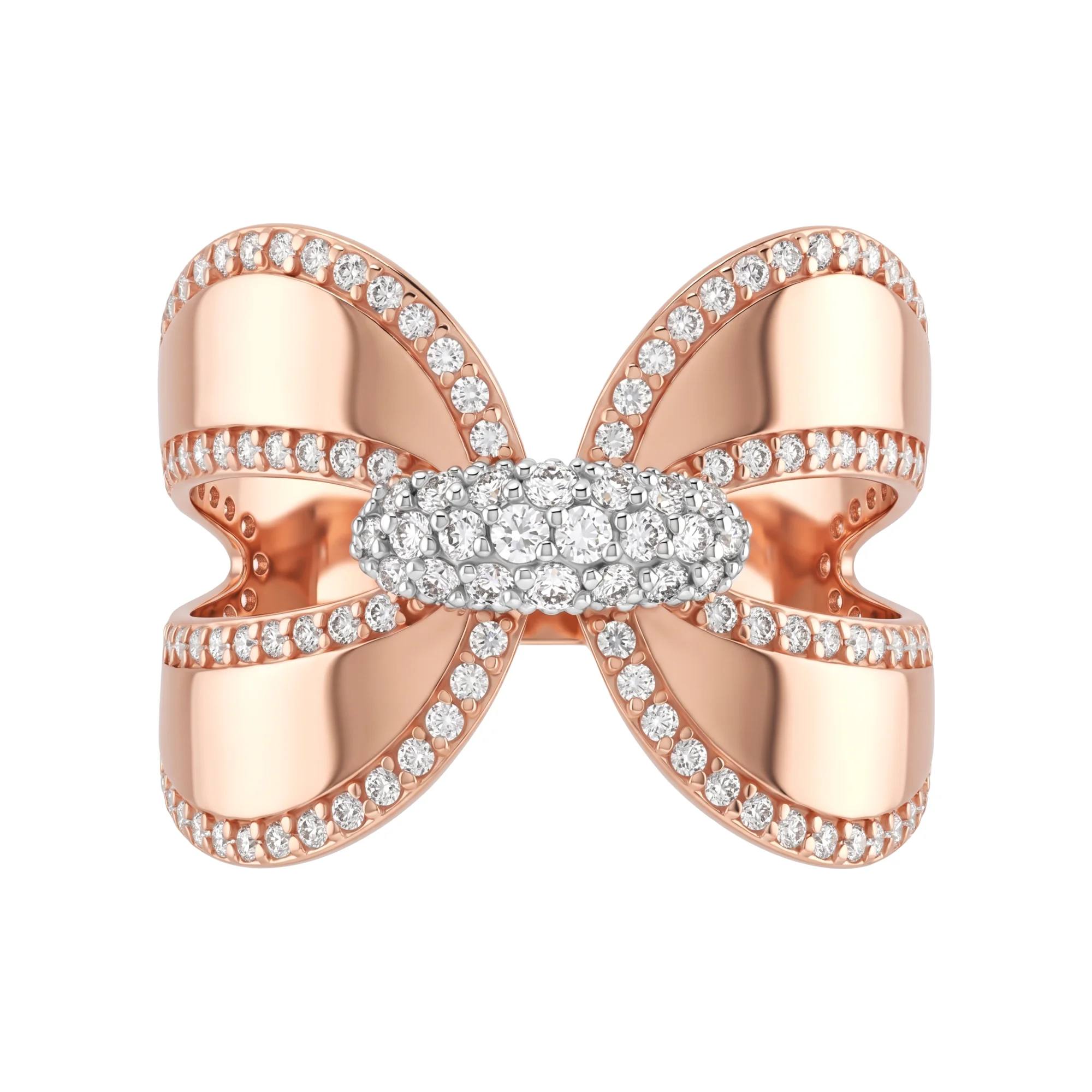 Подвійна каблучка з червоного золота з фіанітами  - 2255766 - 2