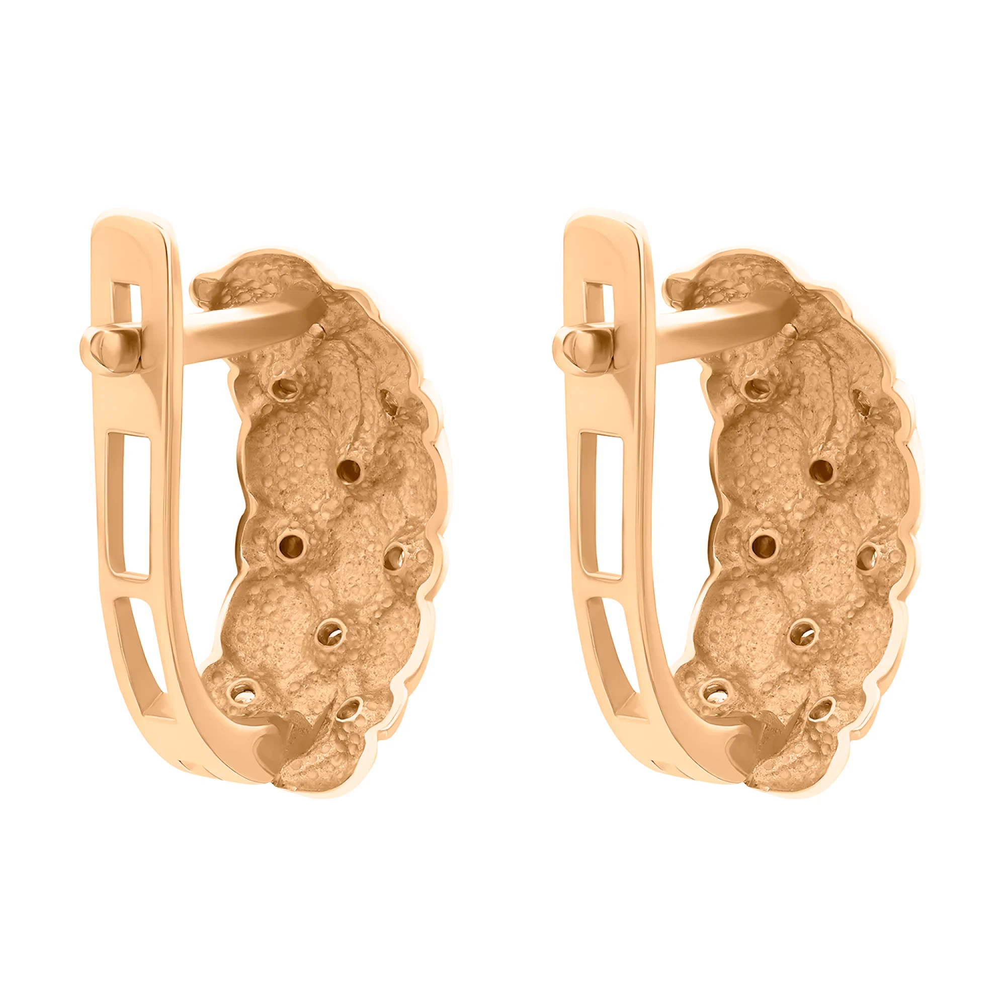 Сережки широкие из красного золота с фианитами - 406792 - 2