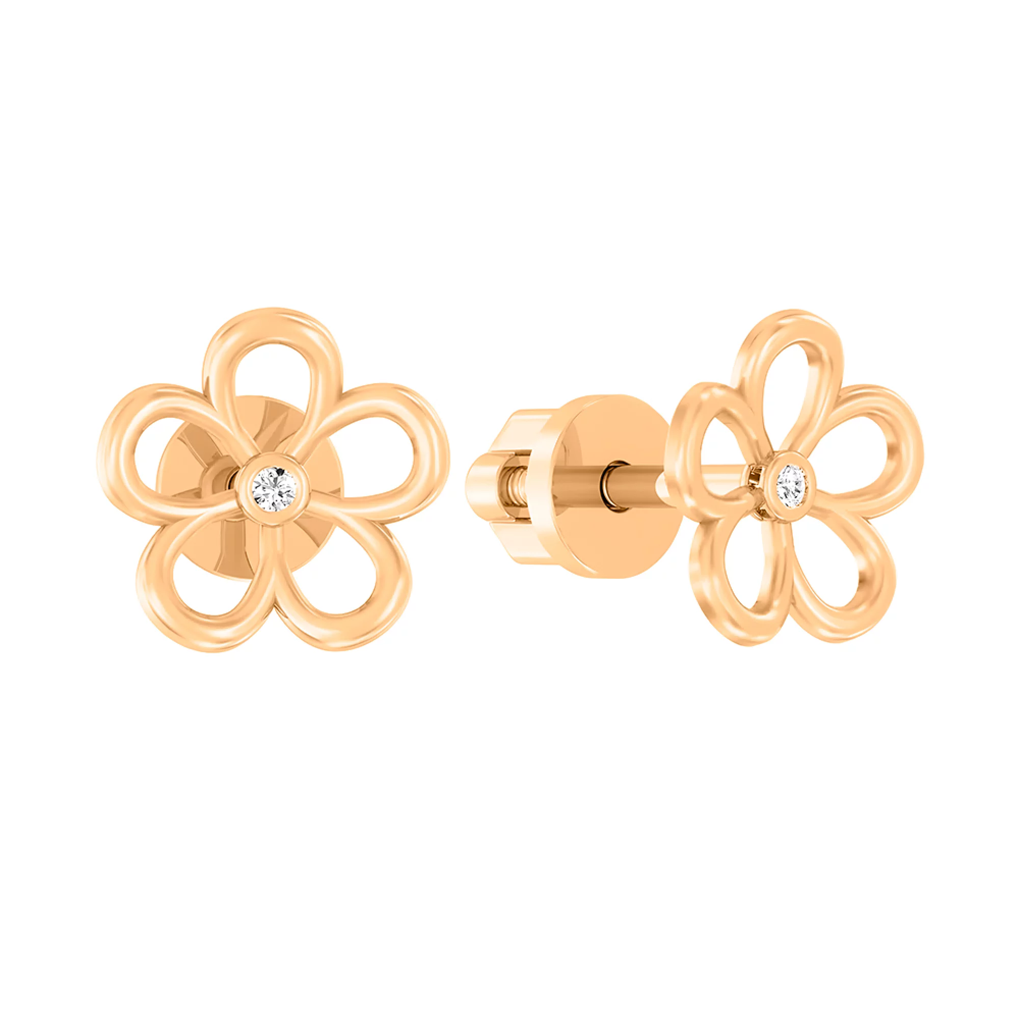 Золоті сережки-гвоздики "Квітка" з фіанітом - 1501686 – зображення 1