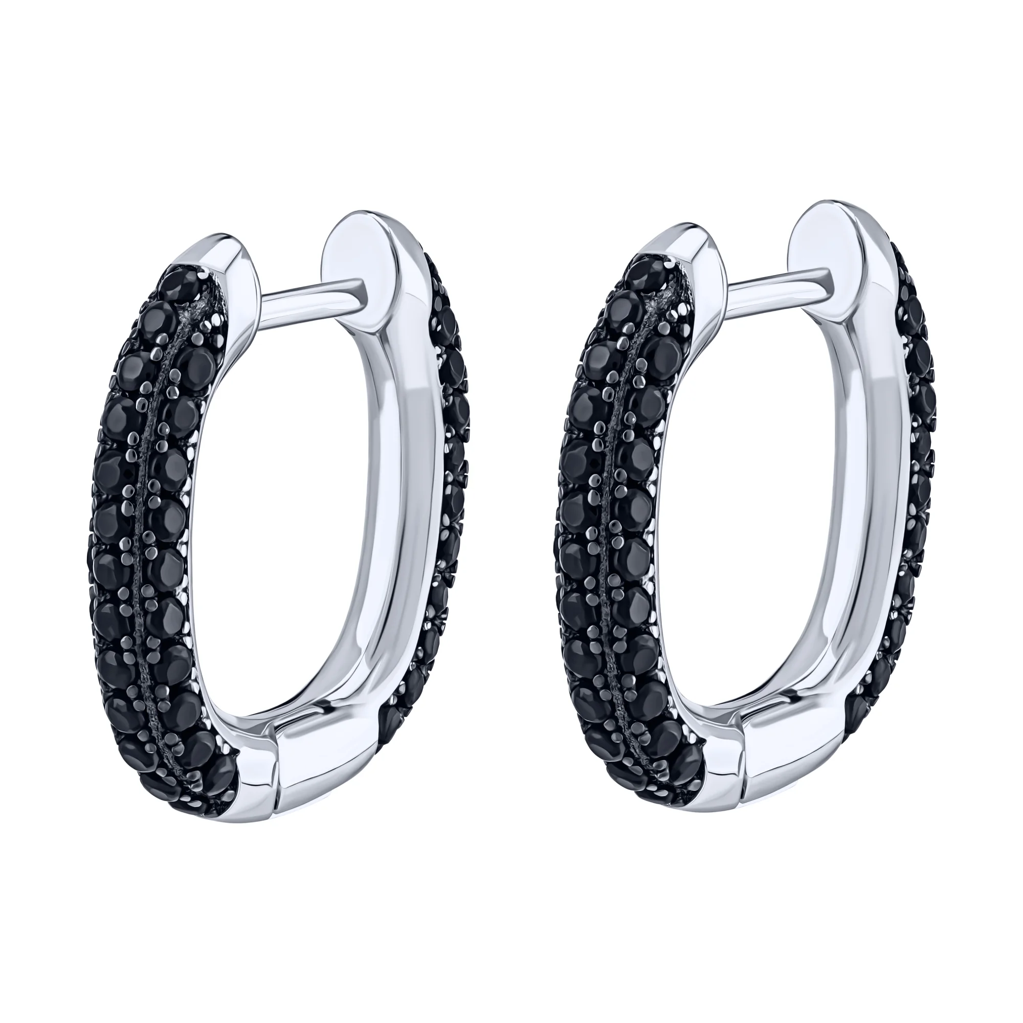 Серьги-кольца из серебра с дорожками фианитов - 2098492 - 2