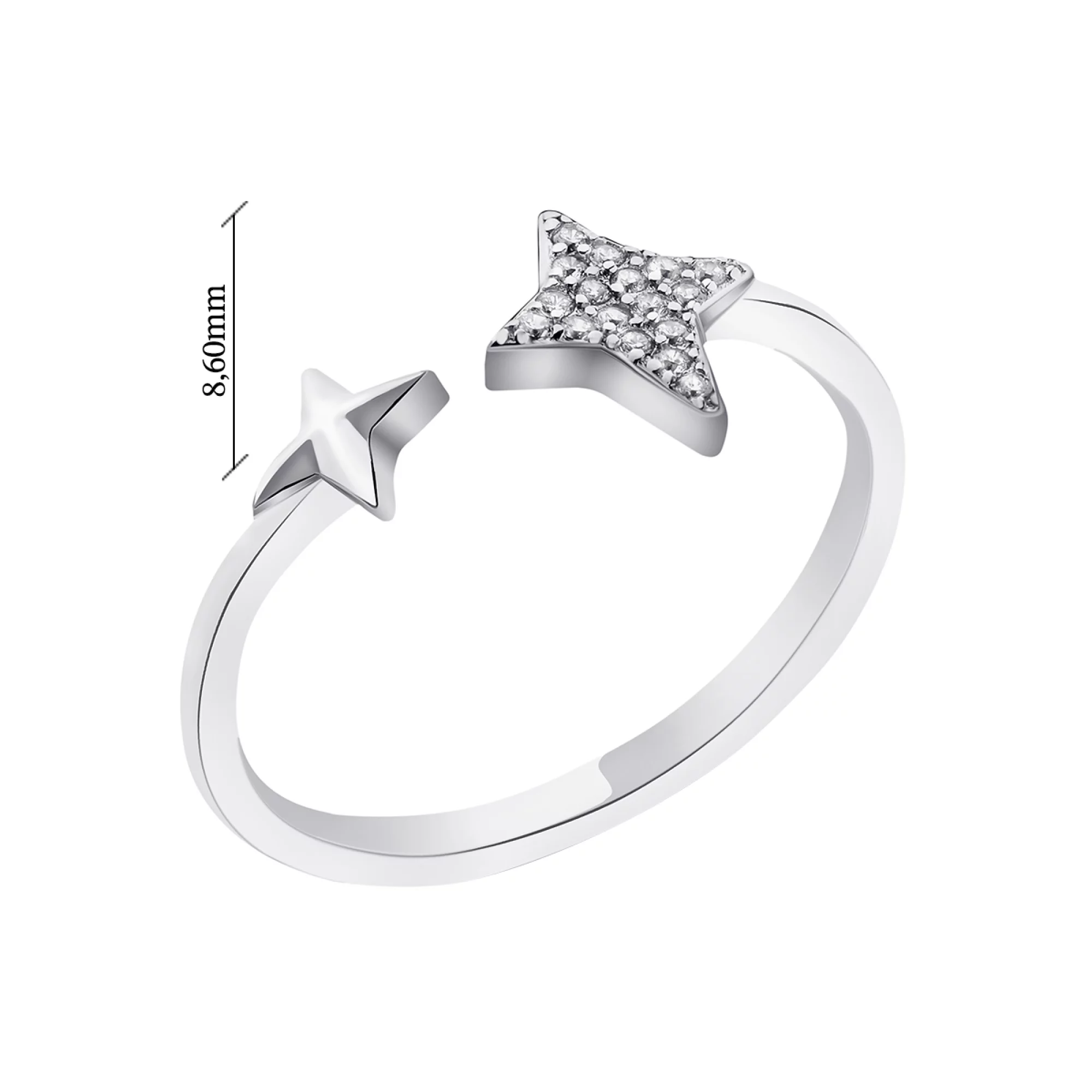 Незамкнутое серебряное кольцо "Звездочки" с фианитами - 1562874 – изображение 2