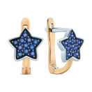 Серьги "Звездочки" с фианитами в комбинированном золоте - 406687