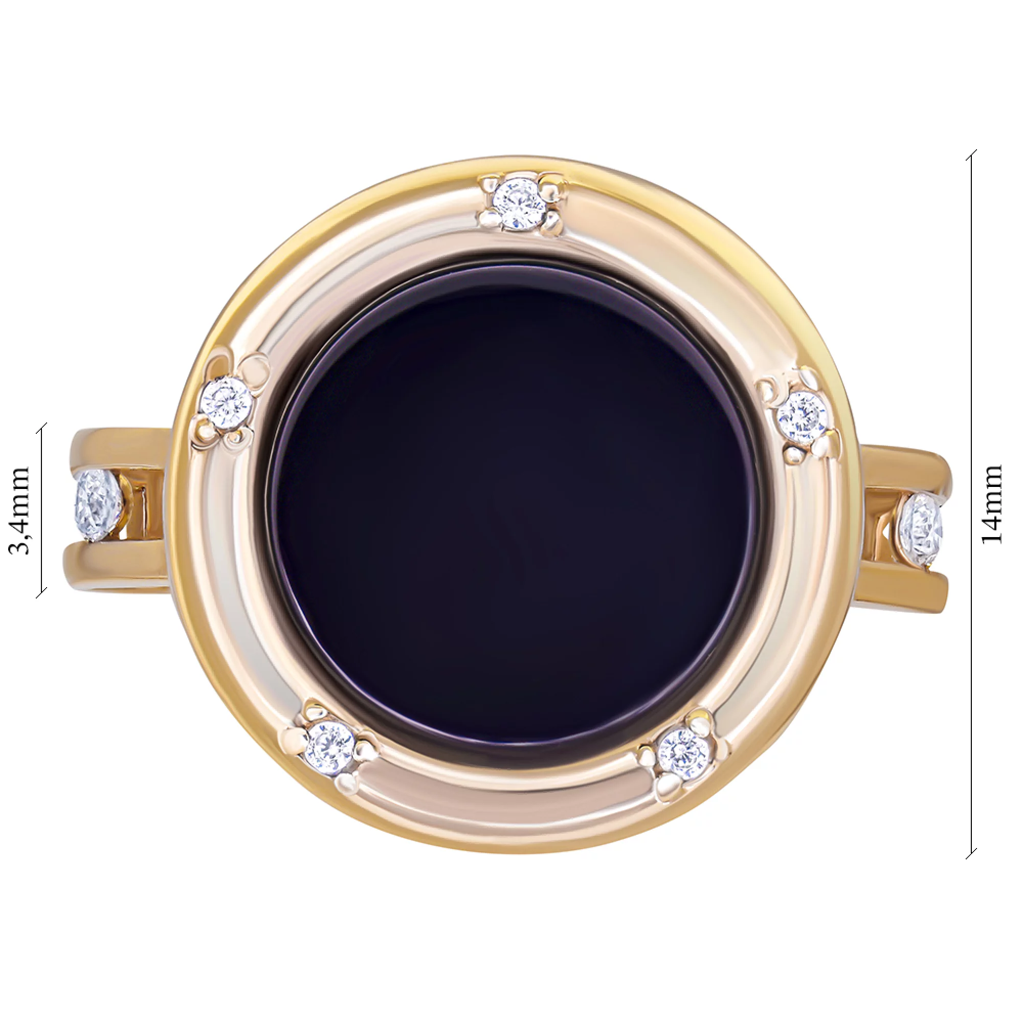 Кольцо из красного золота с ониксом и фианитом - 829997 – изображение 2