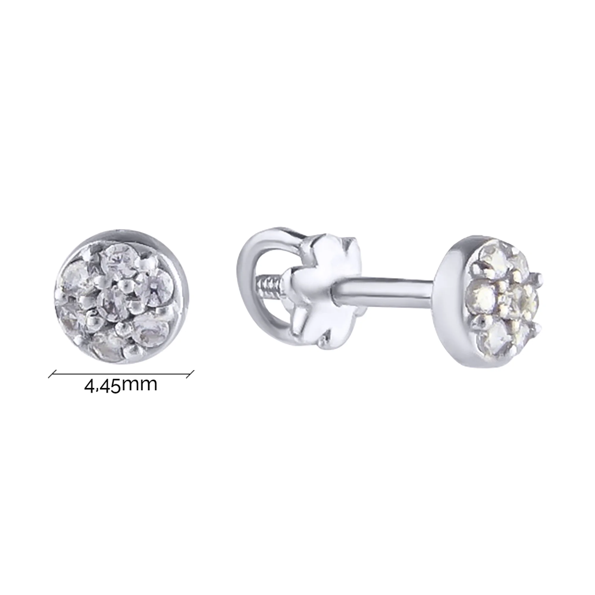 Серьги-гвоздики из белого золота с фианитами - 604129 - 3