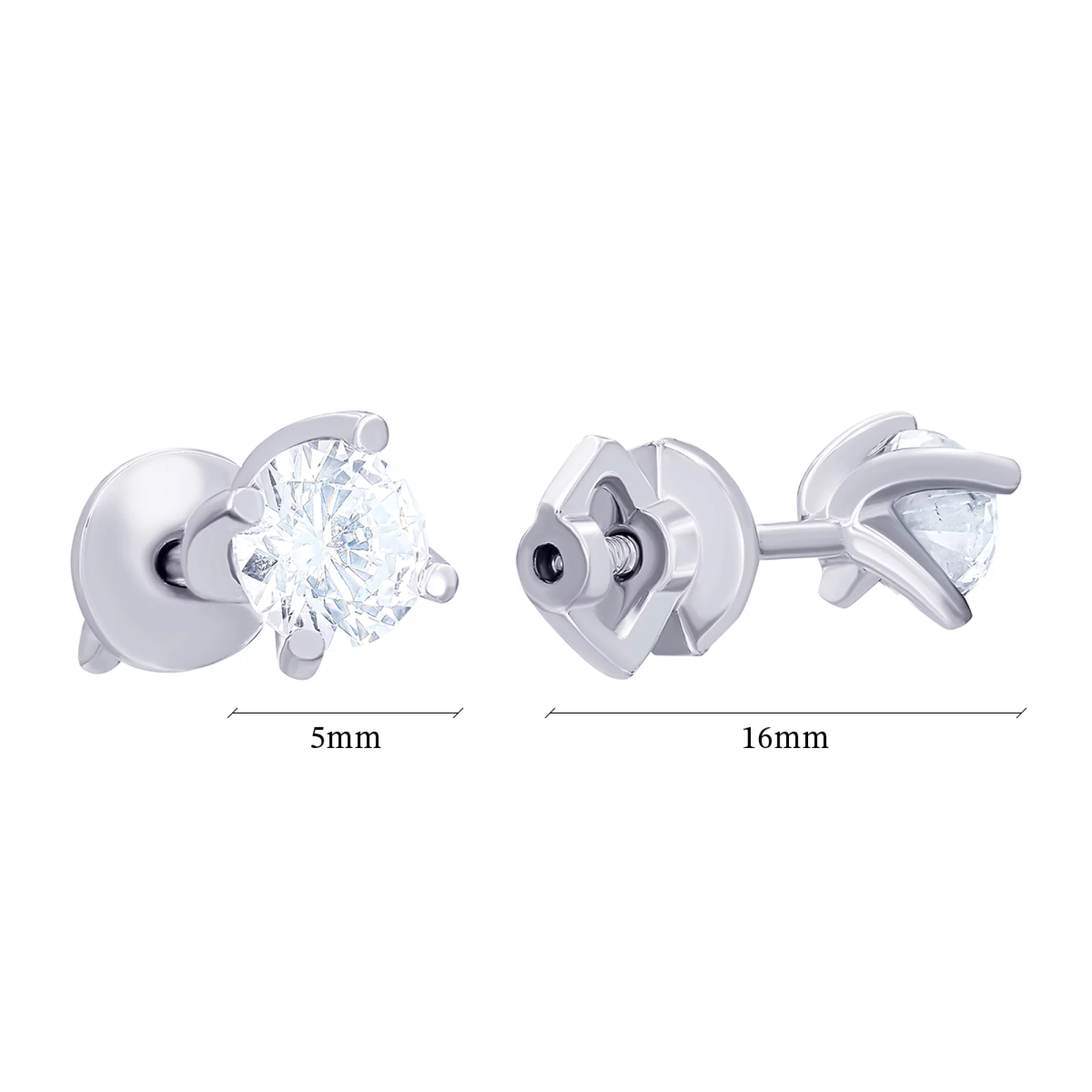 Сережки-гвоздики срібні з фіанітом - 896361 – зображення 3