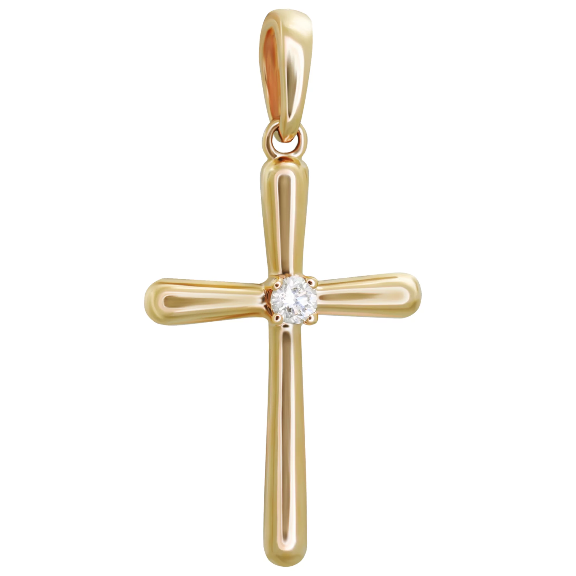 Крестик из красного золота с бриллиантом - 908348 – изображение 1
