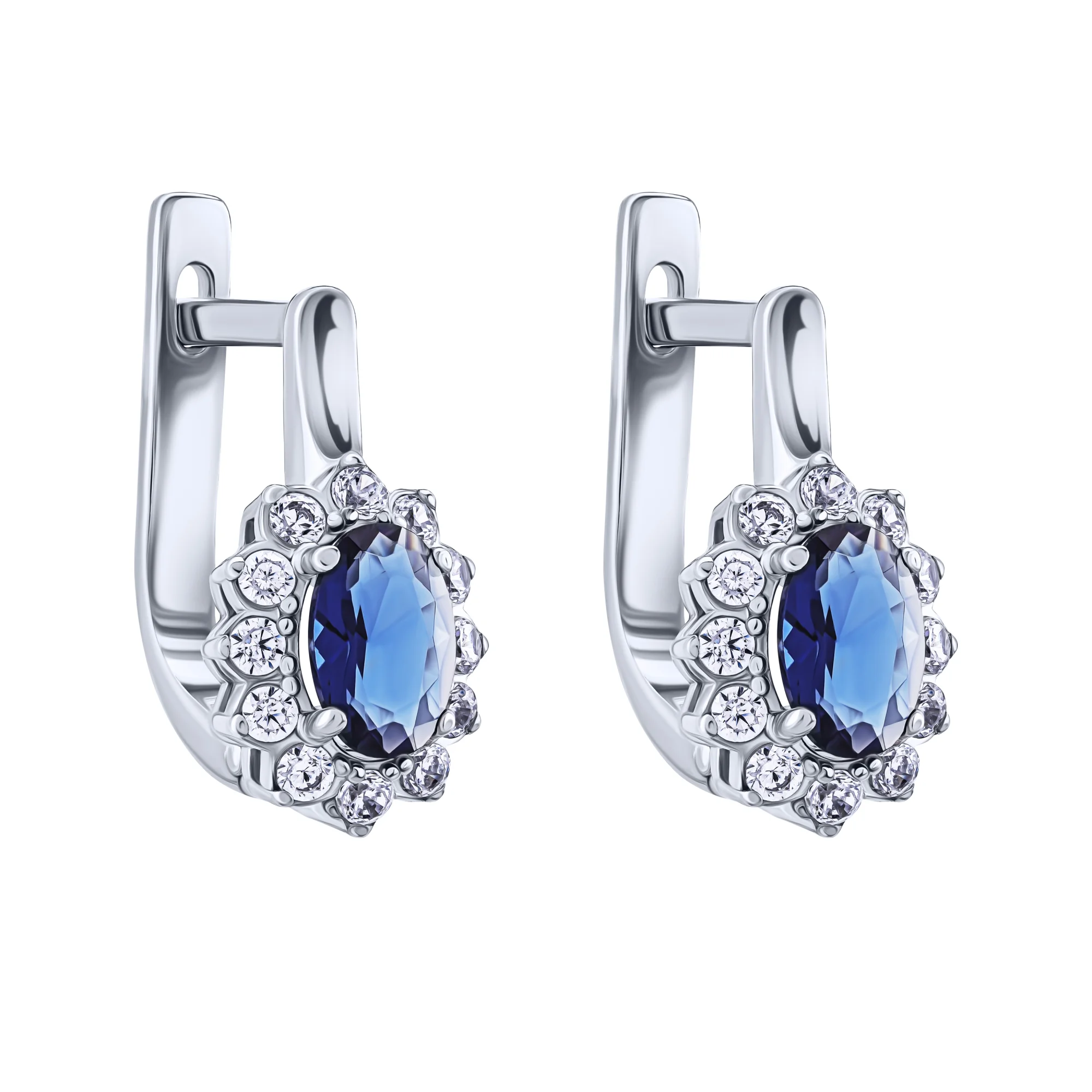 Серебряные серьги "Цветок" с фианитами - 2078521 - 1