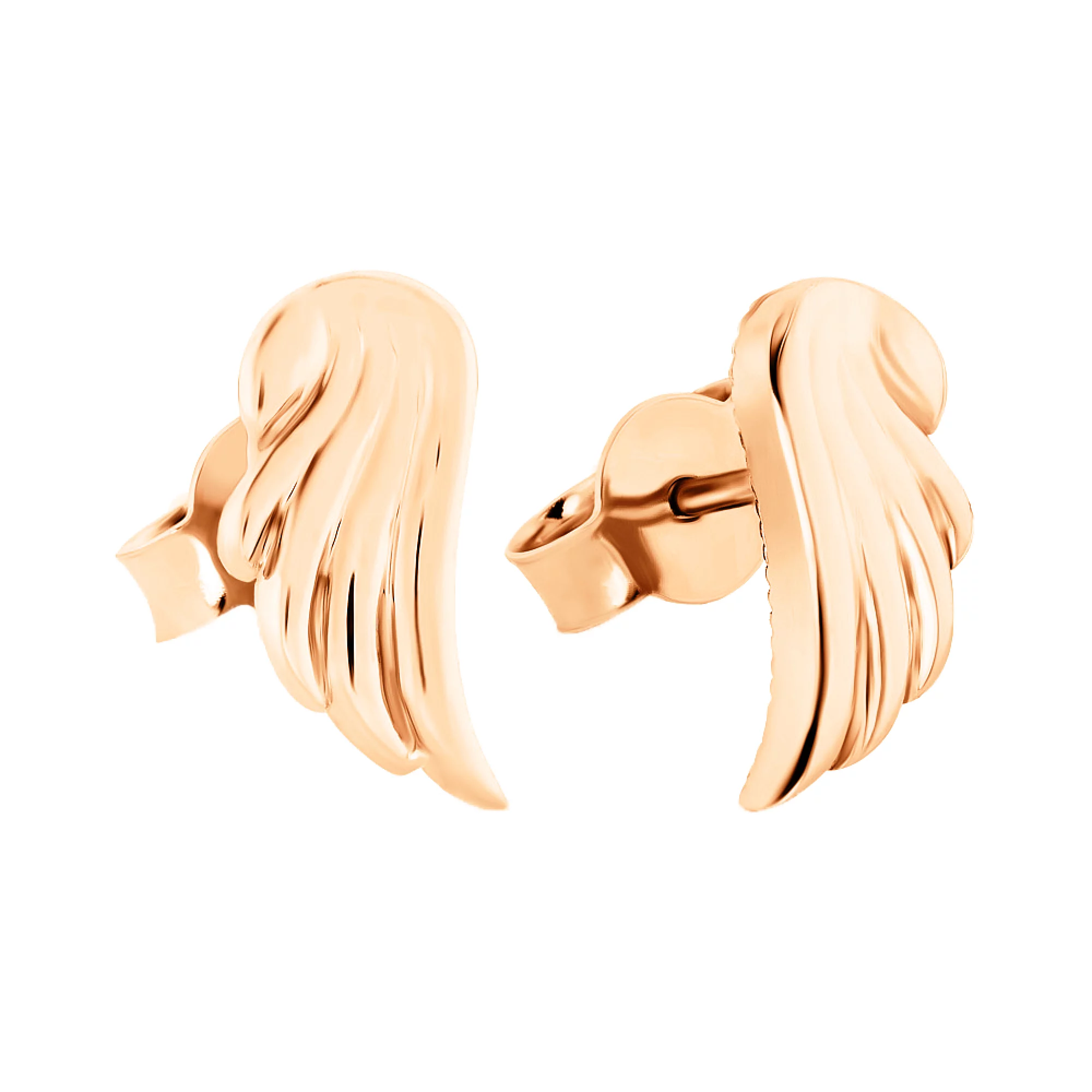 Сережки-гвоздики из красного золота "Крылья" - 948685 – изображение 1