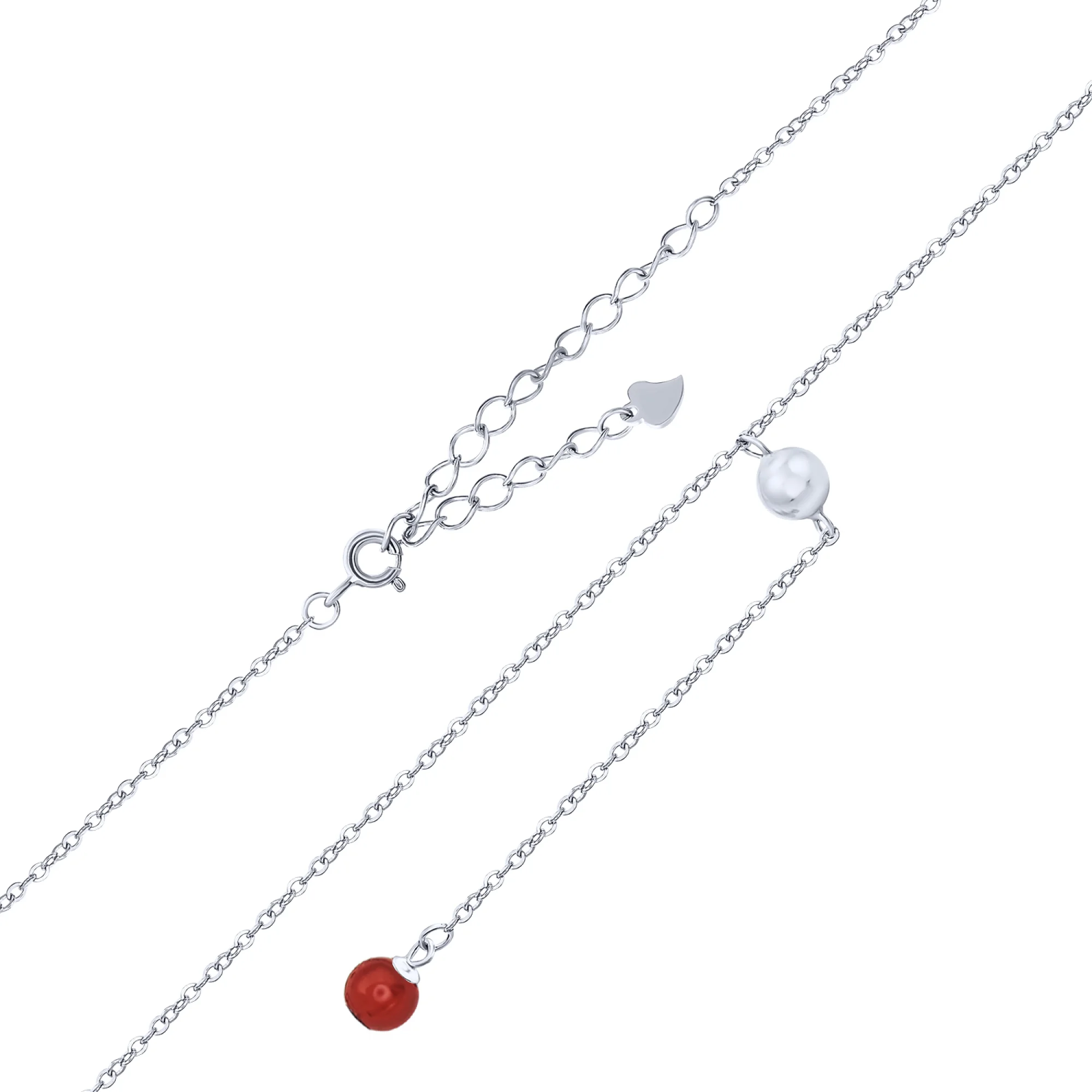 Серебряное колье-галстук с подвесом с кораллом якорное плетение - 1652855 - 2