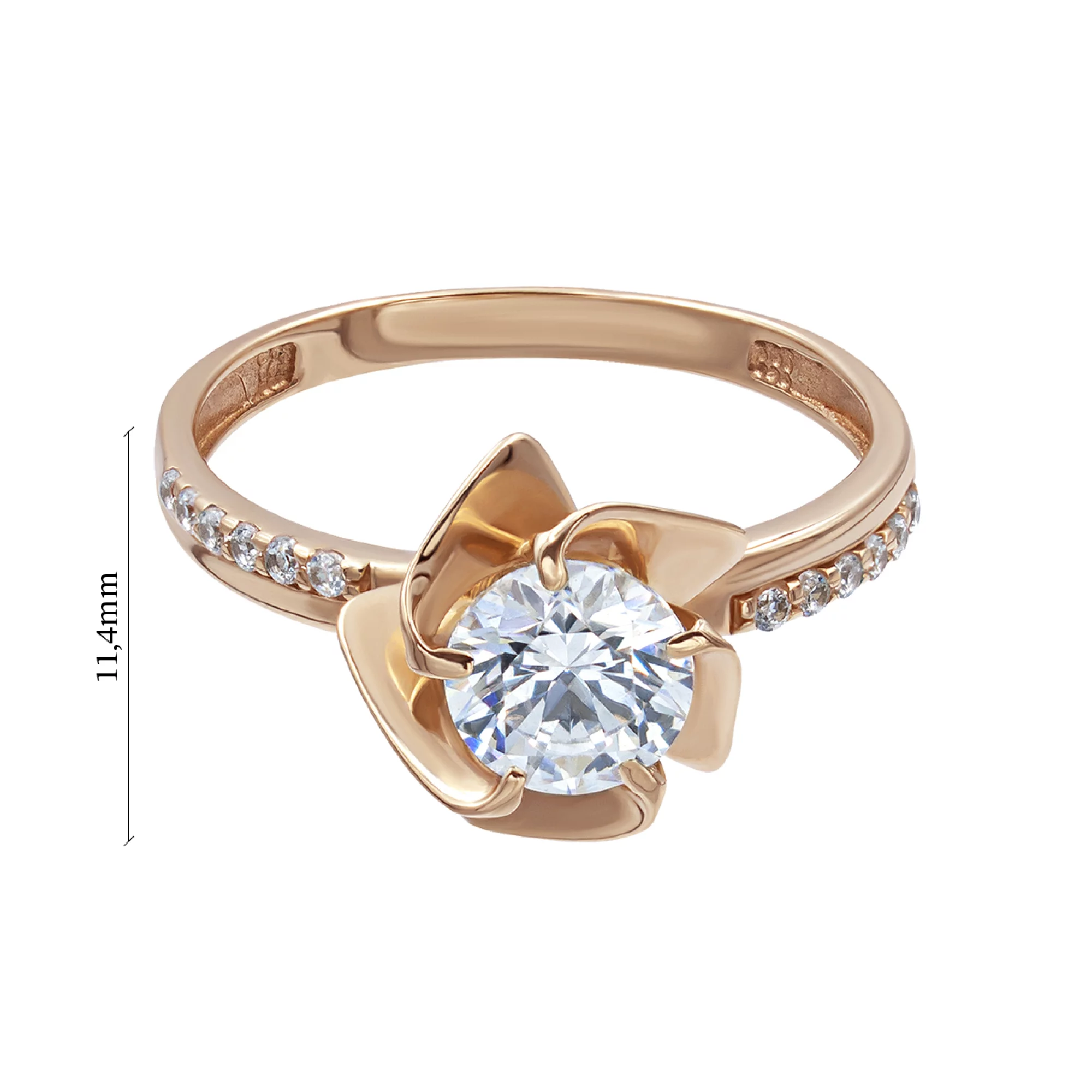 Золотое кольцо с фианитом "Цветок" - 569415 – изображение 3