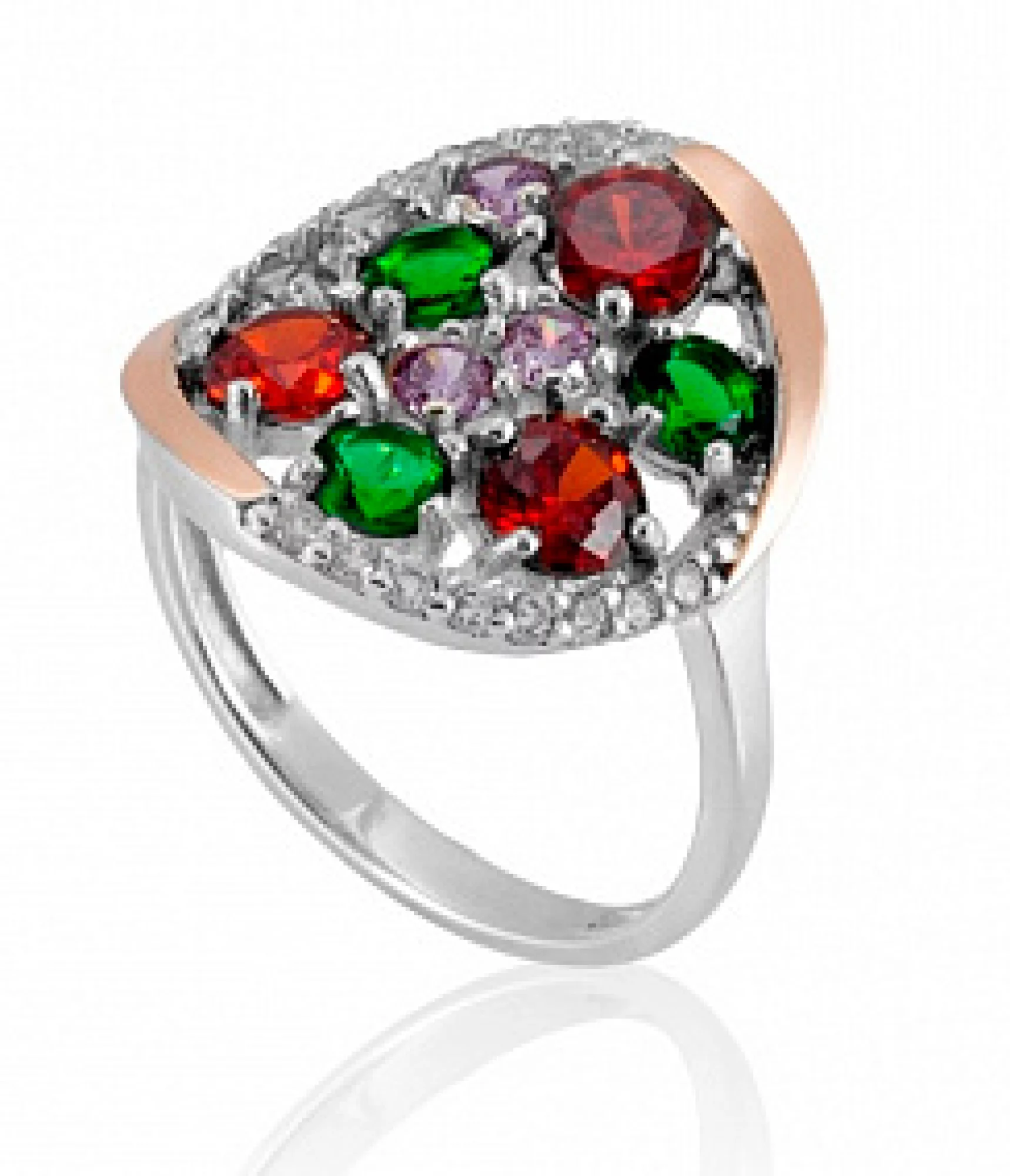 Серебряное кольцо с позолотой и фианитом - 963911 – изображение 1