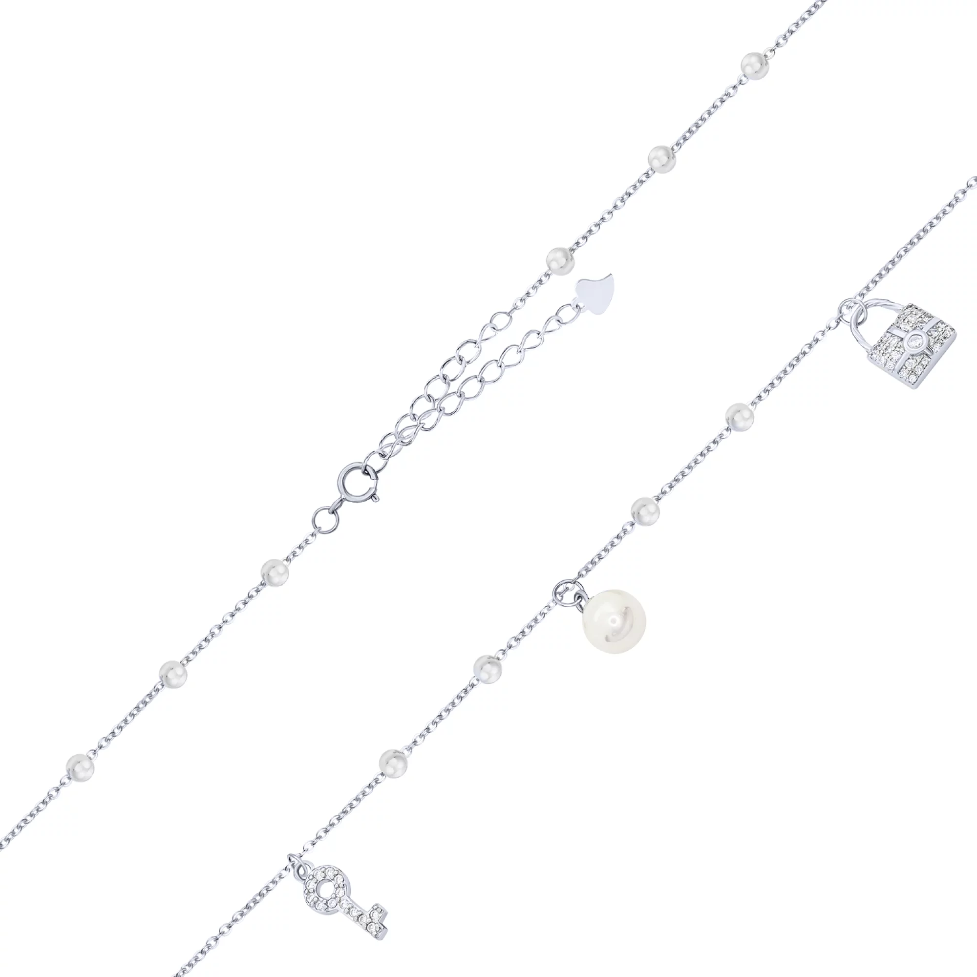 Браслет на ногу срібний з перлами плетіння якір - 1613441 – зображення 2