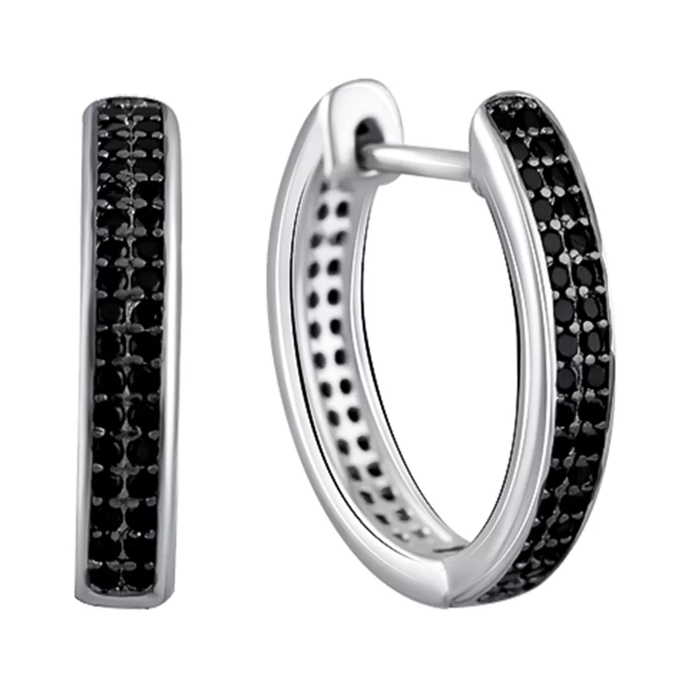 Сережки-кольца серебряные с черными фианитами. Артикул 7502/2129844: цена, отзывы, фото – купить в интернет-магазине AURUM