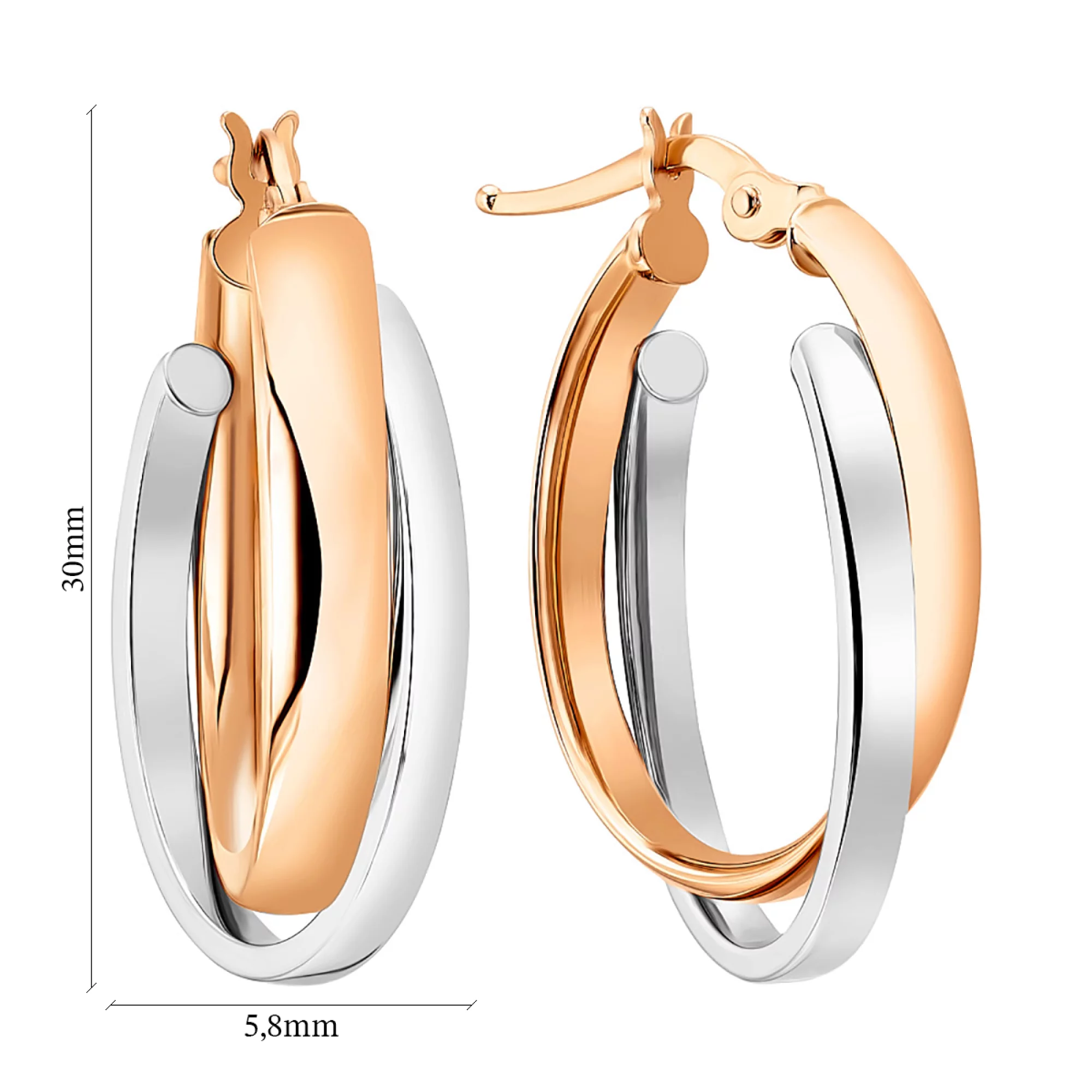 Сережки-кольца из комбинированного золота - 1095089 – изображение 2